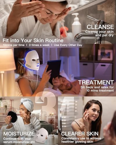 NEWKEY LED Red Face Mask Light Therapy for Skin Glowing, 630nm Red Light Therapy for Face Wrinkle, 465nm Blue Light Therapy Mask for Acne, 150LEDs, 10 Min Auto Shut Off, Reliable Wired Design - Dealqueen