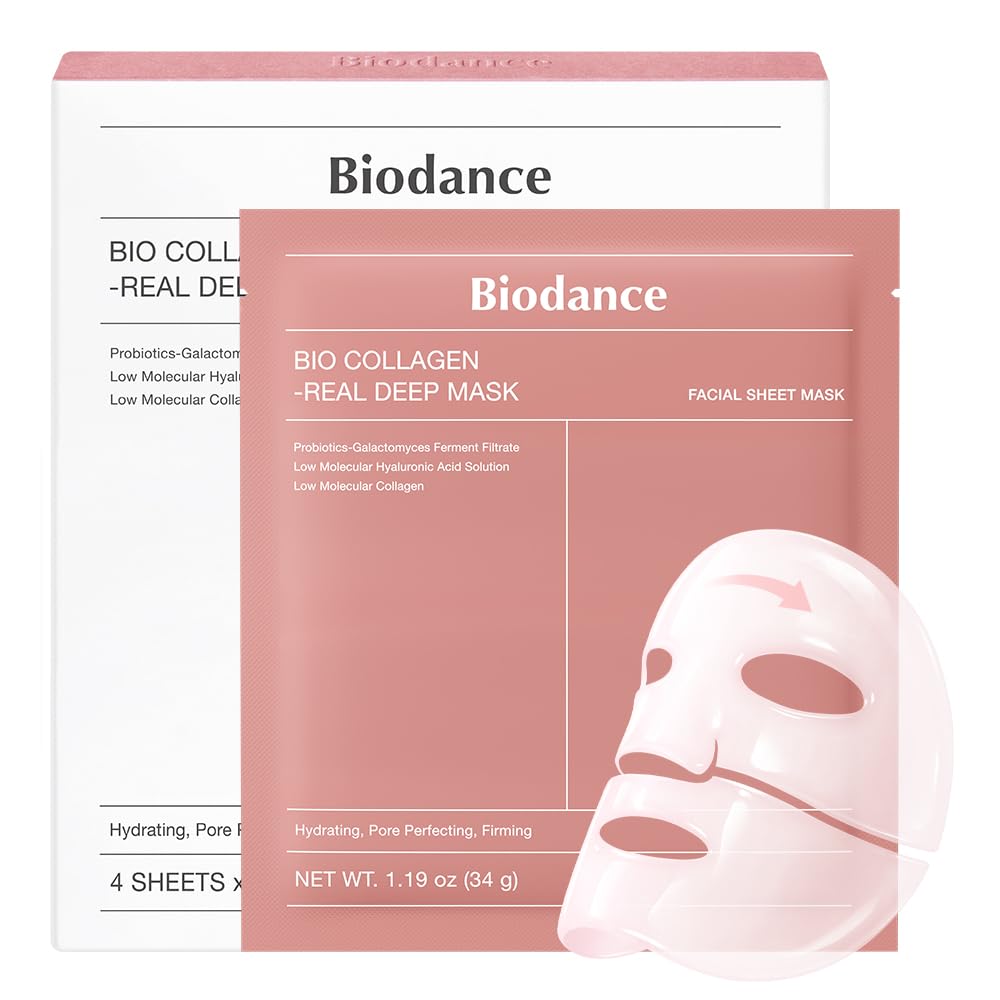 BIODANCE Bio - Collagen Real Deep Mask, Hydrating Overnight Hydrogel Face Mask, Pore Minimizing, Elasticity, Plumping, Travel Essentials & Self Care Gifts for Women, Korean Skin Care | 1.19oz(34g) x 4ea - Dealqueen