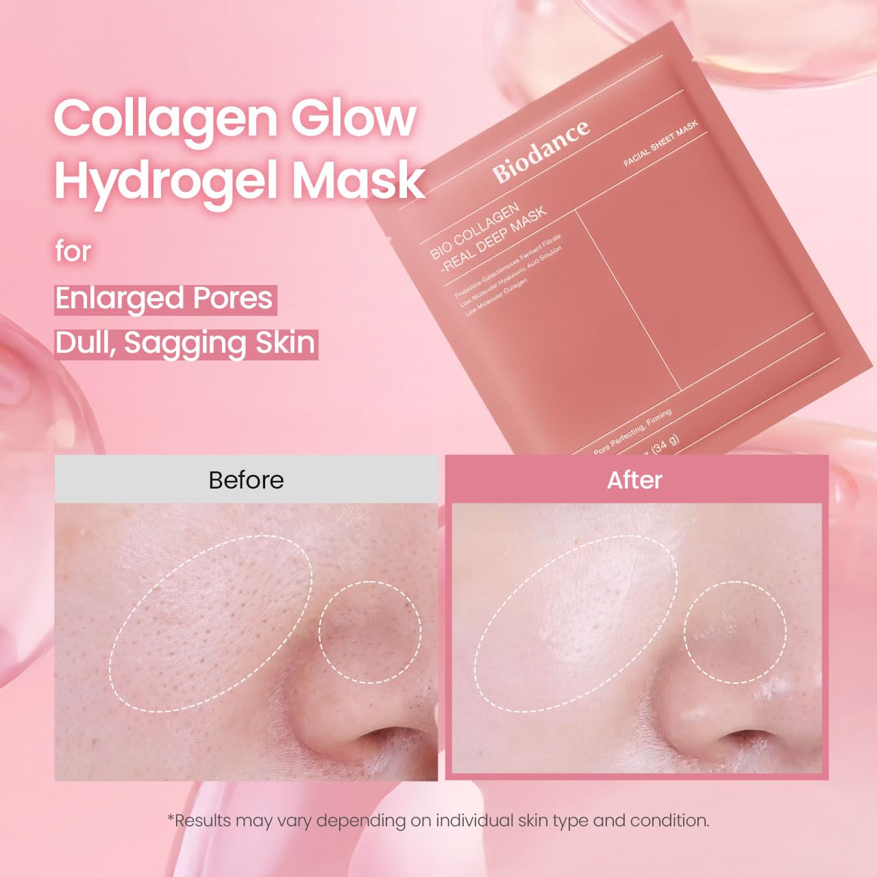 BIODANCE Bio - Collagen Real Deep Mask, Hydrating Overnight Hydrogel Face Mask, Pore Minimizing, Elasticity, Plumping, Travel Essentials & Self Care Gifts for Women, Korean Skin Care | 1.19oz(34g) x 4ea - Dealqueen