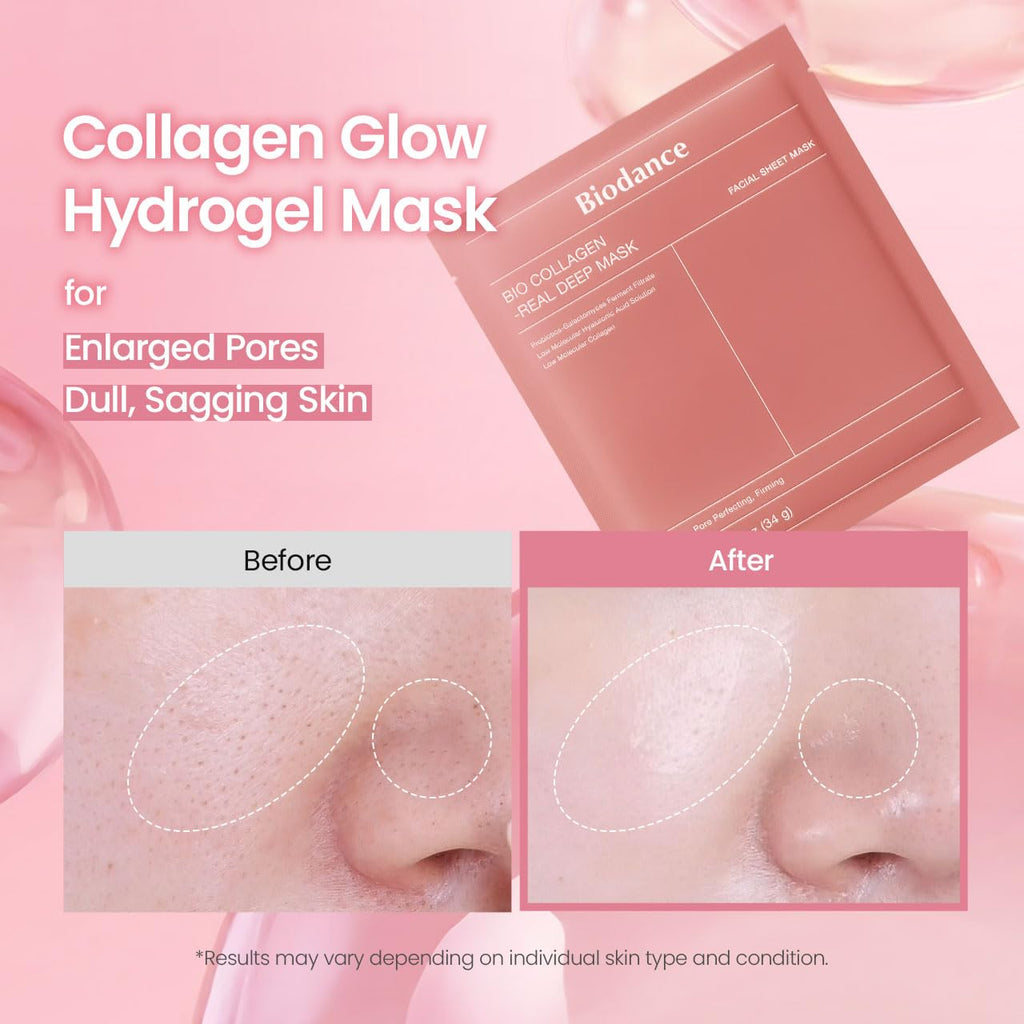 BIODANCE Bio - Collagen Real Deep Mask, Hydrating Overnight Hydrogel Face Mask, Pore Minimizing, Elasticity, Plumping, Travel Essentials & Self Care Gifts for Women, Korean Skin Care | 1.19oz(34g) x 4ea - Dealqueen