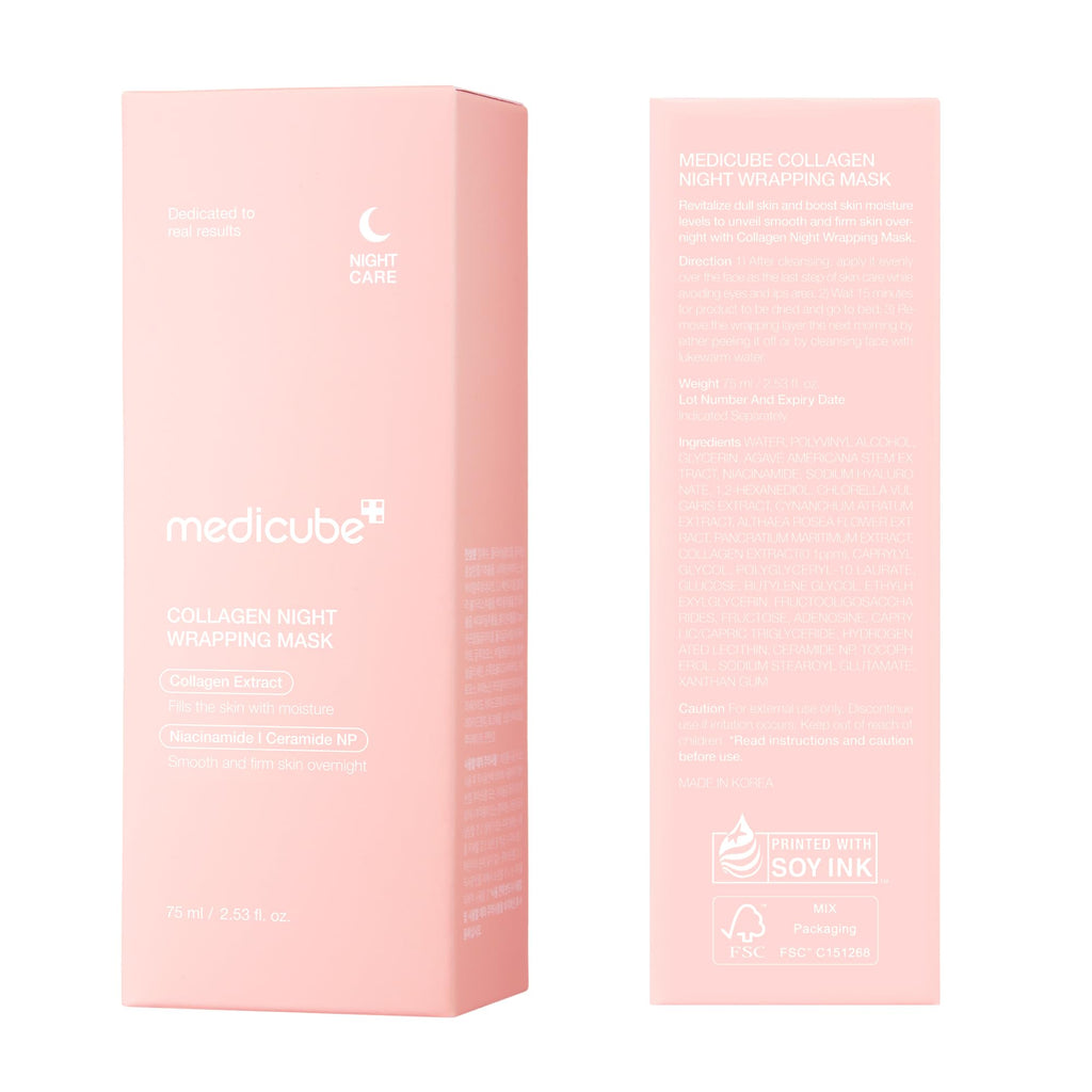 medicube Wrapping Mask Collagen Overnight Peel Off Facial Mask | Elasticity & Hydration Care, Reduces Sagging & Dullness | Hydrolyzed Collagen For Glowing Skin | Korean Skin Care, 2.53 fl.oz - Dealqueen