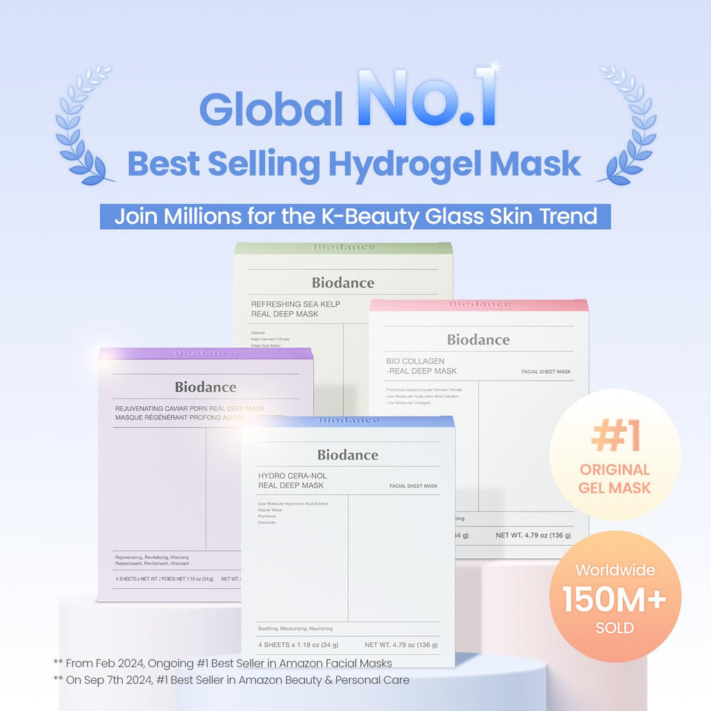 BIODANCE Bio - Collagen Real Deep Mask, Hydrating Overnight Hydrogel Face Mask, Pore Minimizing, Elasticity, Plumping, Travel Essentials & Self Care Gifts for Women, Korean Skin Care | 1.19oz(34g) x 4ea - Dealqueen