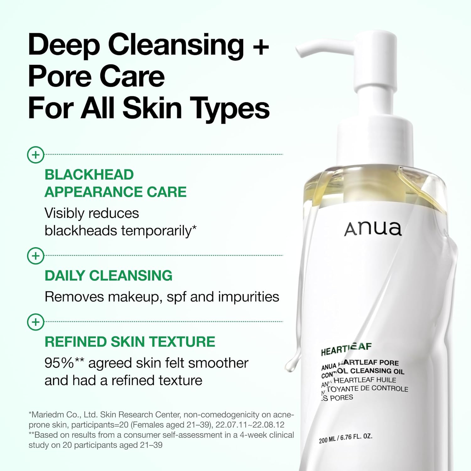Anua Heartleaf Pore Control Cleansing Oil, Pore Cleanser, Sebum Care, Gentle Melting Oil Cleanser for Face, Safe For All Skin Type, Daily Hydrating Makeup Remover, Korean Skin Care (6.76fl.oz) - Dealqueen