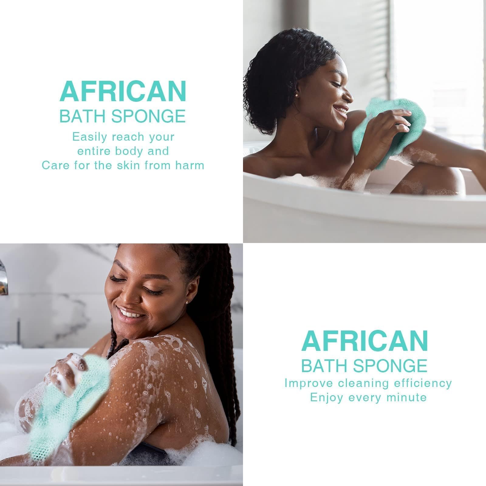 UJFQBH 3 Pieces African Bath Sponge African Net Long Net Bath Sponge Exfoliating Shower Body Scrubber Back Scrubber Skin Smoother,Great for Daily Use (Pink,Yellow,Purple) - Dealqueen
