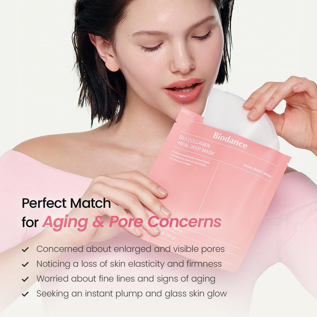 BIODANCE Bio - Collagen Real Deep Mask, Hydrating Overnight Hydrogel Face Mask, Pore Minimizing, Elasticity, Plumping, Travel Essentials & Self Care Gifts for Women, Korean Skin Care | 1.19oz(34g) x 4ea - Dealqueen