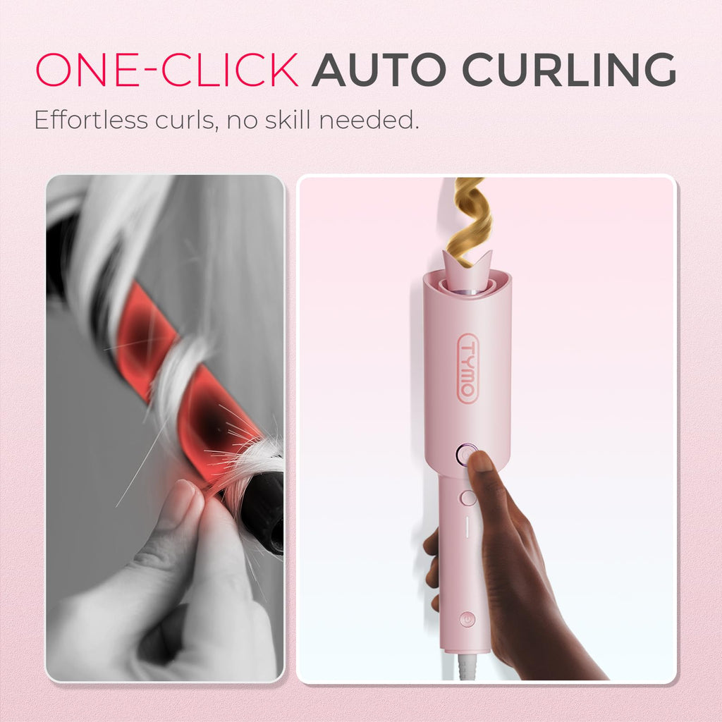 TYMO Automatic Rotating Curling Iron - TYMO CURLPRO Beach Waves Curling Wand, Portable Hair Curler, 500 Million Ionic, Dual Voltage & Lightweight for Travel, Ceramic Coating, 1 Inch, Metallic Gray - Dealqueen