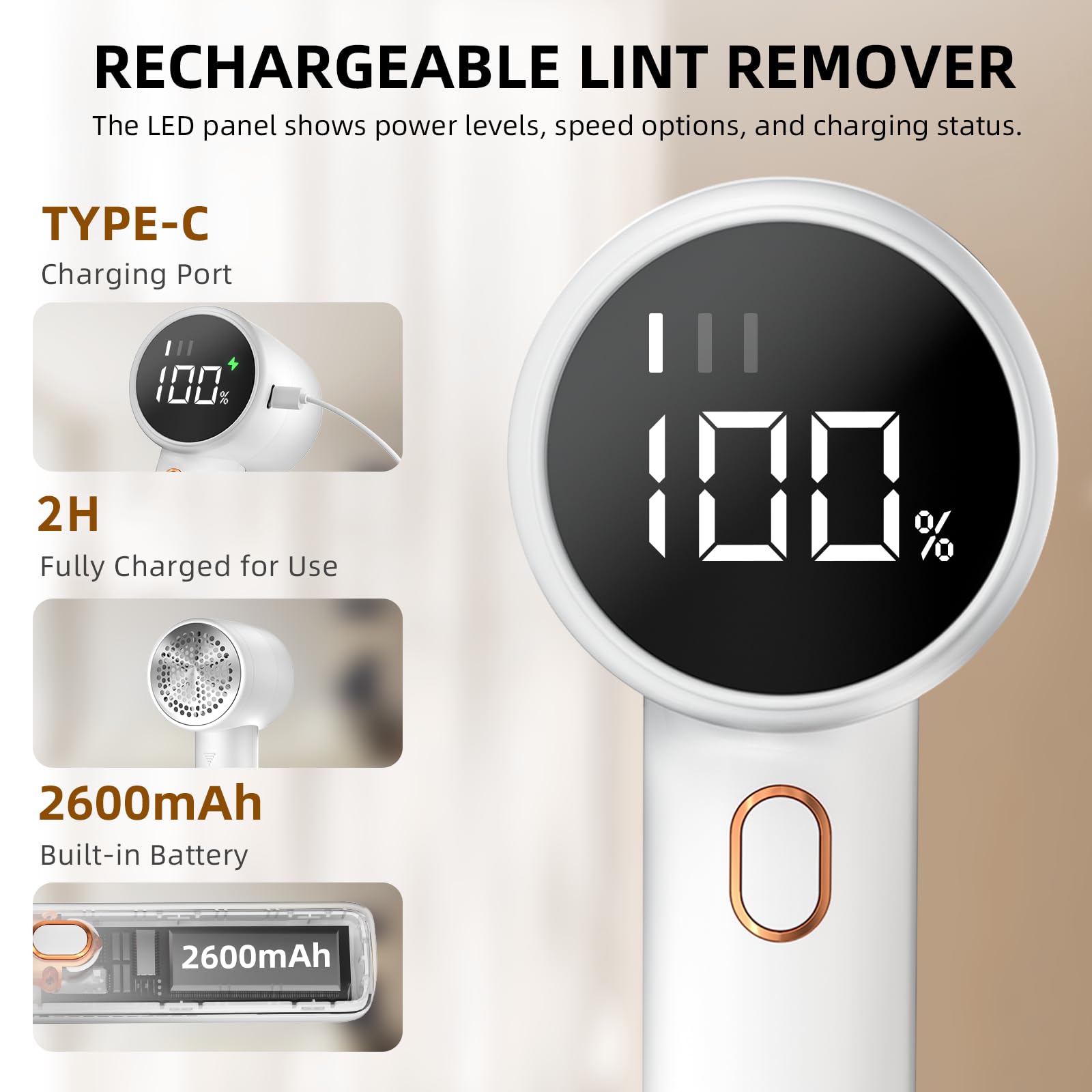 Fabric Shaver, Lint Remover Rechargeable, Electric Portable Sweater Defuzzer with 3 Speeds, 6 Leaf Blades, Digital LED Display to Remove Pilling for Clothes, Furniture, Sweater, Couch, Blanket - Dealqueen