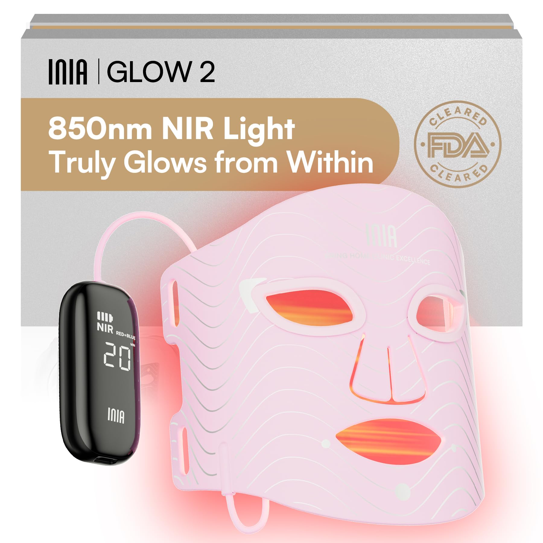 INIA Red Light Therapy Mask for Face – 4 Light Modes with 850nm NIR, Red & Blue LED Light Therapy, 2600mAh Rechargeable LED Face Mask for Radiant Glow at Home, Black - Dealqueen
