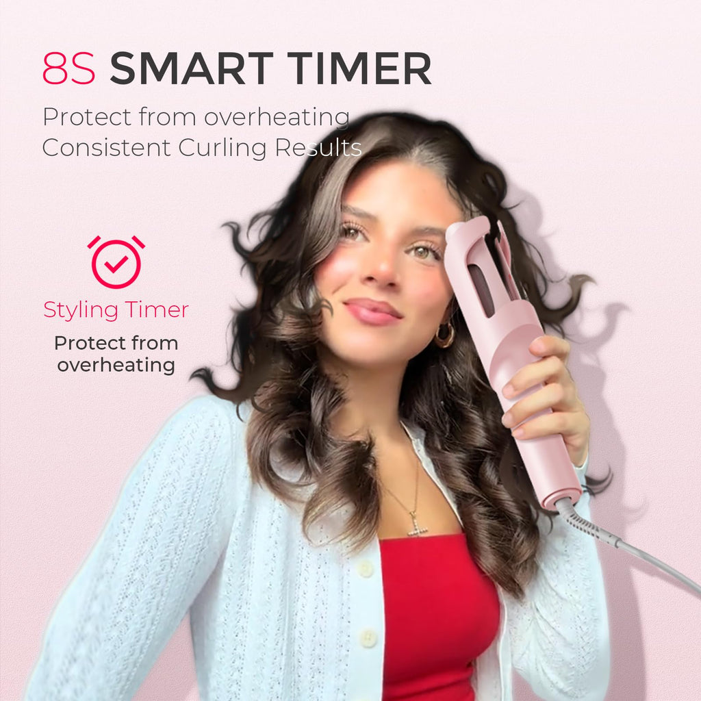 TYMO Automatic Rotating Curling Iron - TYMO CURLPRO Beach Waves Curling Wand, Portable Hair Curler, 500 Million Ionic, Dual Voltage & Lightweight for Travel, Ceramic Coating, 1 Inch, Metallic Gray - Dealqueen