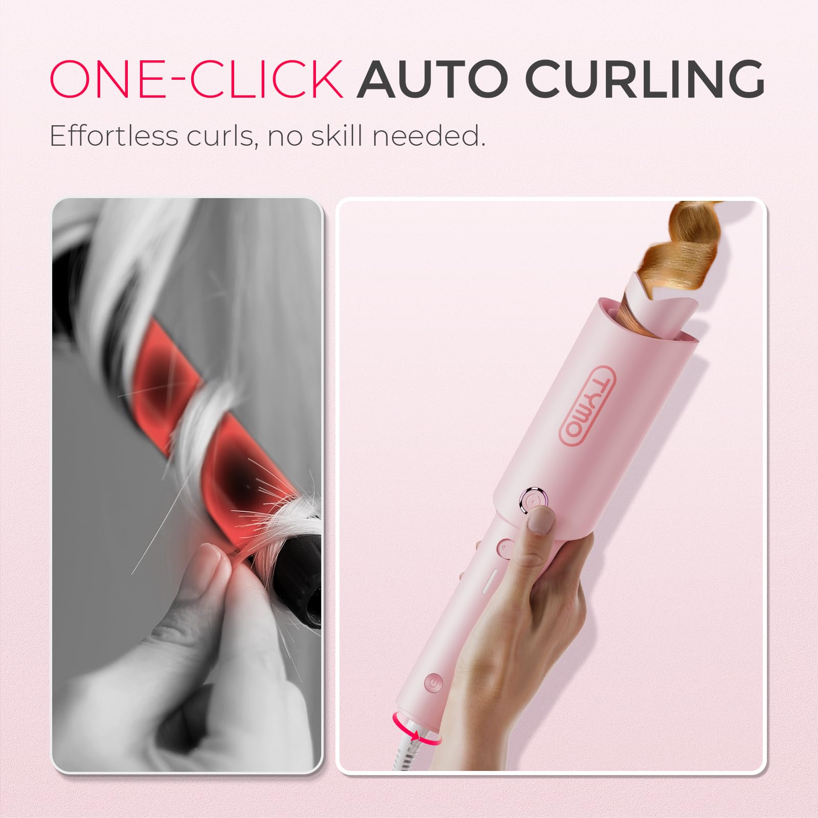 TYMO Automatic Rotating Curling Iron - TYMO CURLPRO Beach Waves Curling Wand, Portable Hair Curler, 500 Million Ionic, Dual Voltage & Lightweight for Travel, Ceramic Coating, 1 Inch, Metallic Gray - Dealqueen