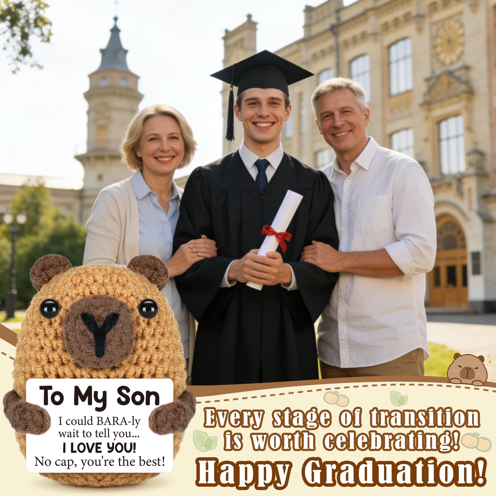 Graduation Gift for Him Her 2026 College Graduation Gifts for Women Men Boys Girls Graduates Gift for Kindergarten Preschool High School Masters Degree Grad Gift Handmade Crochet Graduation Capybara - Dealqueen