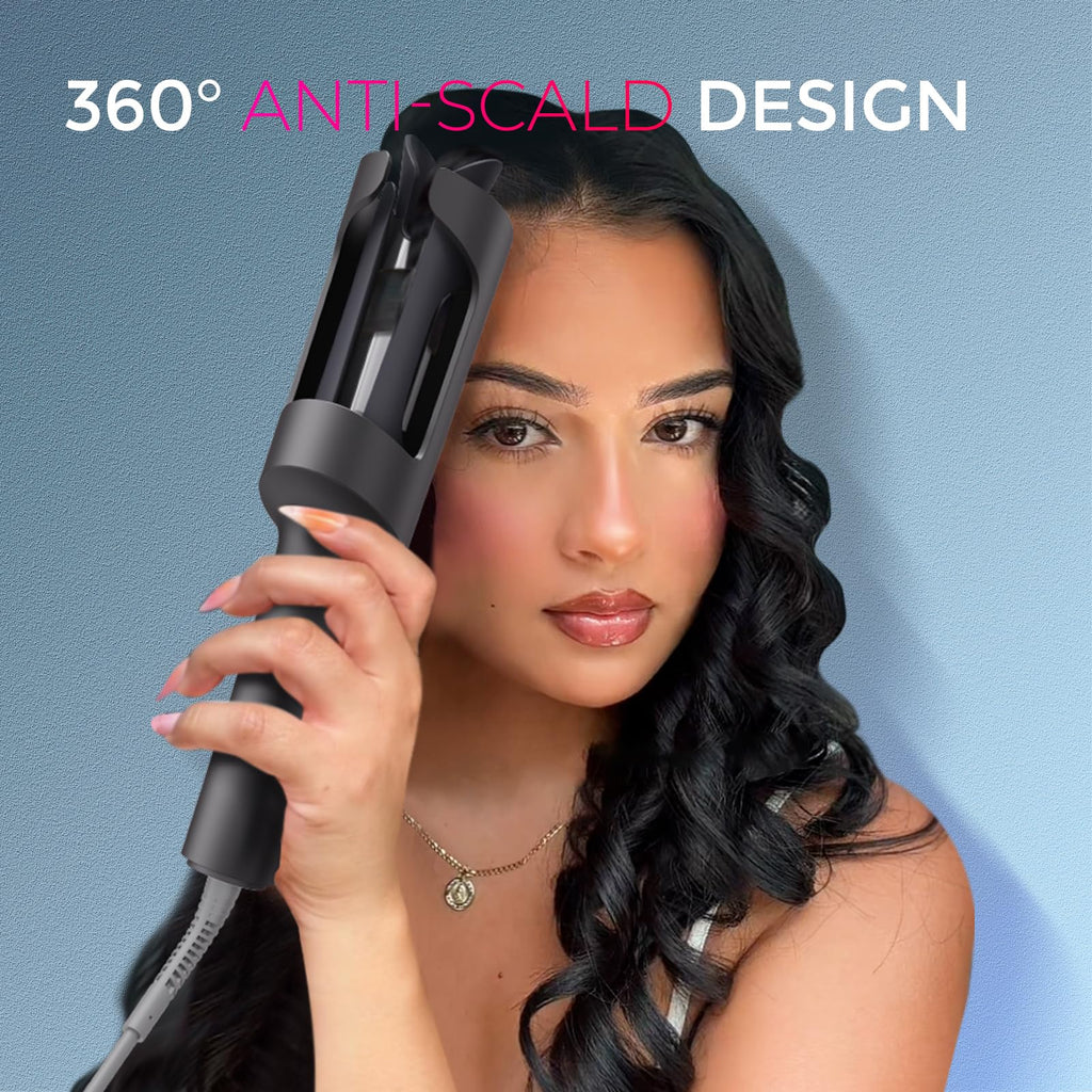 TYMO Automatic Rotating Curling Iron - TYMO CURLPRO Beach Waves Curling Wand, Portable Hair Curler, 500 Million Ionic, Dual Voltage & Lightweight for Travel, Ceramic Coating, 1 Inch, Metallic Gray - Dealqueen