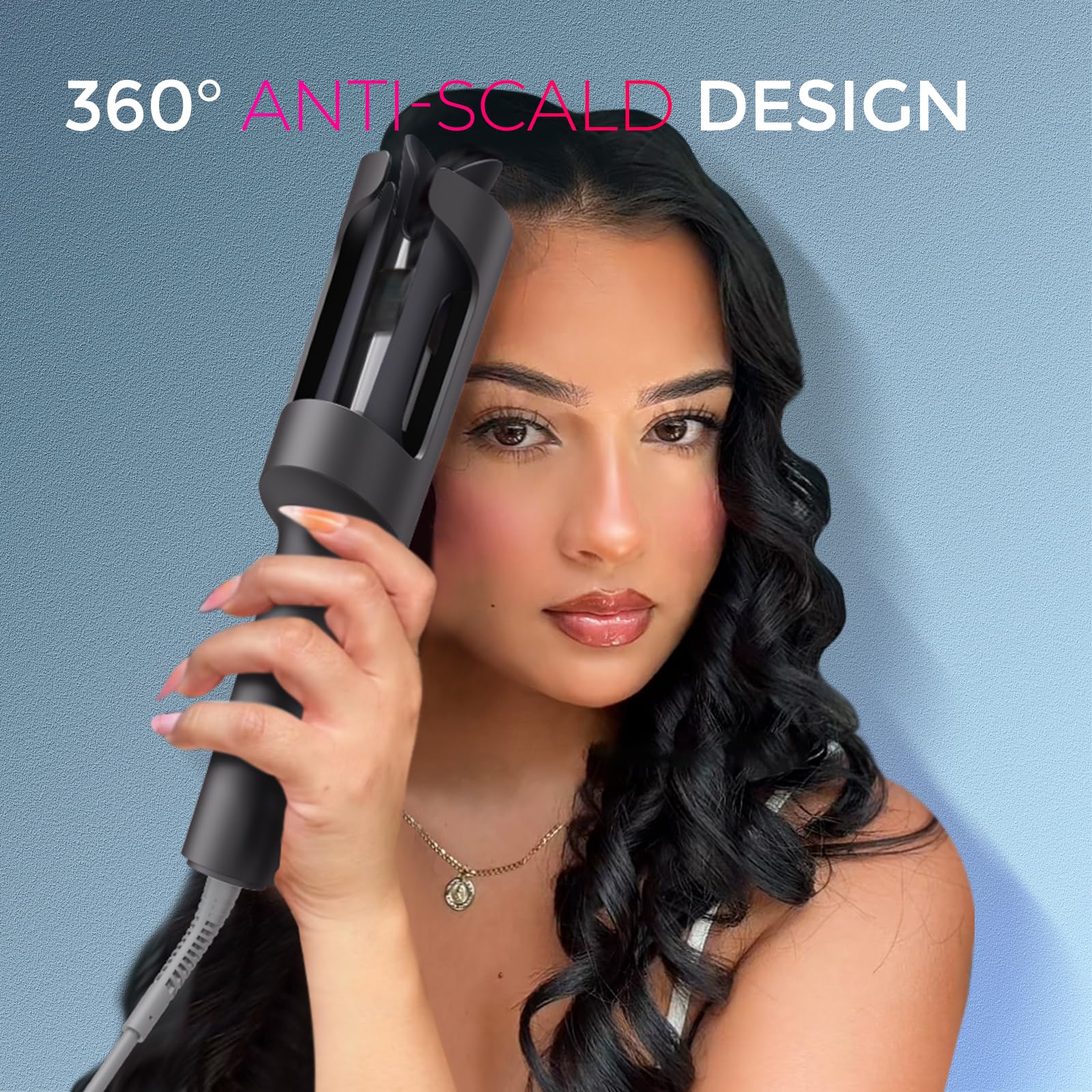 TYMO Automatic Rotating Curling Iron - TYMO CURLPRO Beach Waves Curling Wand, Portable Hair Curler, 500 Million Ionic, Dual Voltage & Lightweight for Travel, Ceramic Coating, 1 Inch, Metallic Gray - Dealqueen