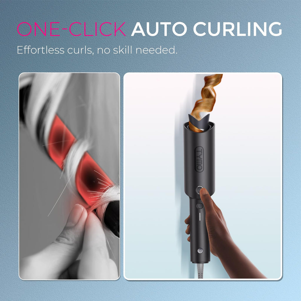 TYMO Automatic Rotating Curling Iron - TYMO CURLPRO Beach Waves Curling Wand, Portable Hair Curler, 500 Million Ionic, Dual Voltage & Lightweight for Travel, Ceramic Coating, 1 Inch, Metallic Gray - Dealqueen