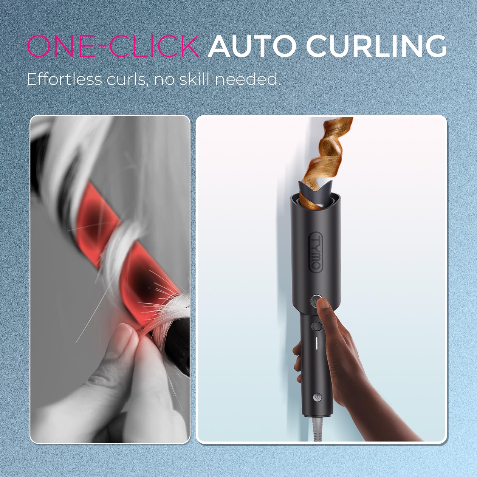 TYMO Automatic Rotating Curling Iron - TYMO CURLPRO Beach Waves Curling Wand, Portable Hair Curler, 500 Million Ionic, Dual Voltage & Lightweight for Travel, Ceramic Coating, 1 Inch, Metallic Gray - Dealqueen