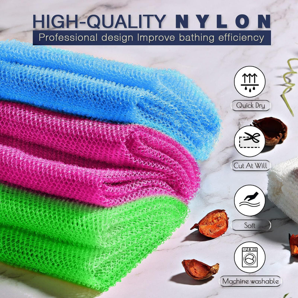 UJFQBH 3 Pieces African Bath Sponge African Net Long Net Bath Sponge Exfoliating Shower Body Scrubber Back Scrubber Skin Smoother,Great for Daily Use (Pink,Yellow,Purple) - Dealqueen