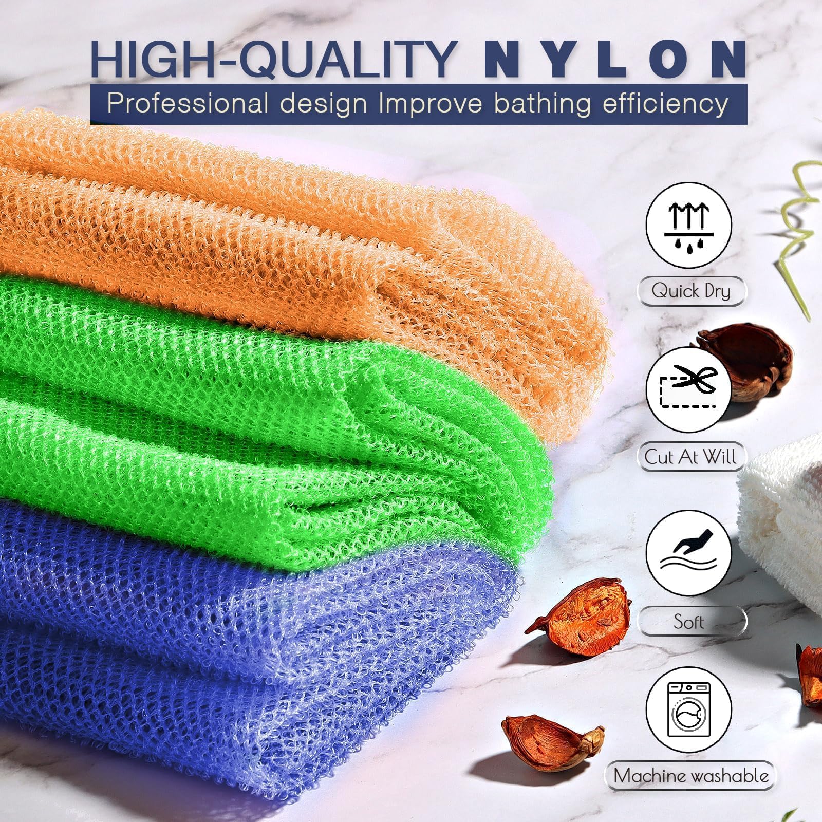 UJFQBH 3 Pieces African Bath Sponge African Net Long Net Bath Sponge Exfoliating Shower Body Scrubber Back Scrubber Skin Smoother,Great for Daily Use (Pink,Yellow,Purple) - Dealqueen