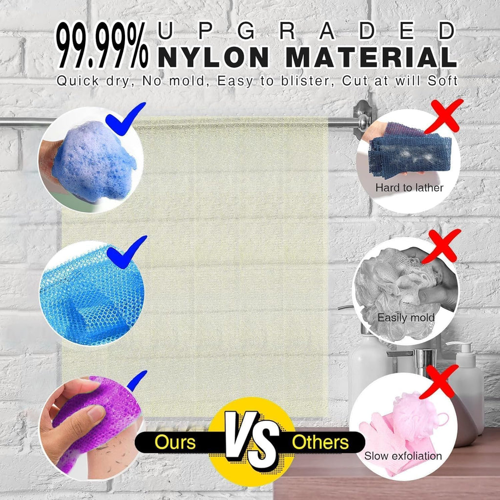 UJFQBH 3 Pieces African Bath Sponge African Net Long Net Bath Sponge Exfoliating Shower Body Scrubber Back Scrubber Skin Smoother,Great for Daily Use (Pink,Yellow,Purple) - Dealqueen