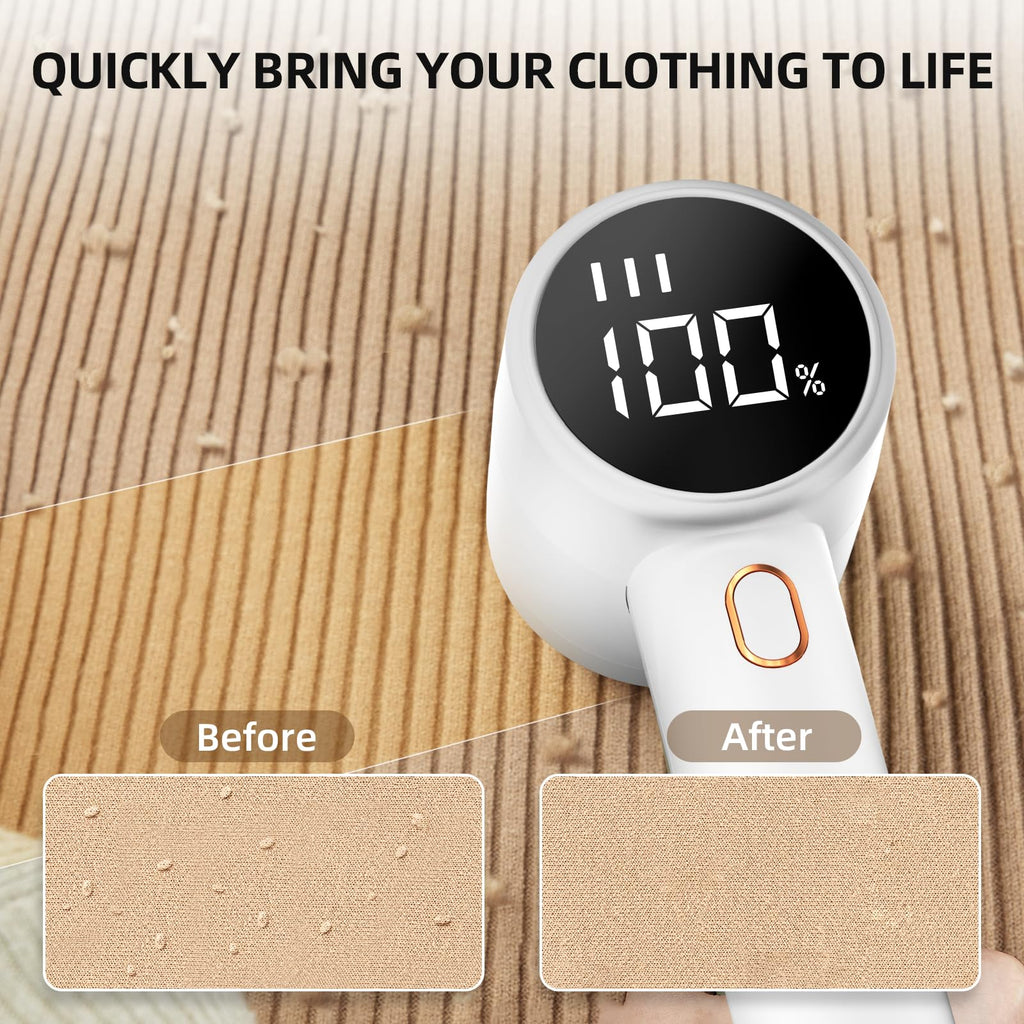 Fabric Shaver, Lint Remover Rechargeable, Electric Portable Sweater Defuzzer with 3 Speeds, 6 Leaf Blades, Digital LED Display to Remove Pilling for Clothes, Furniture, Sweater, Couch, Blanket - Dealqueen