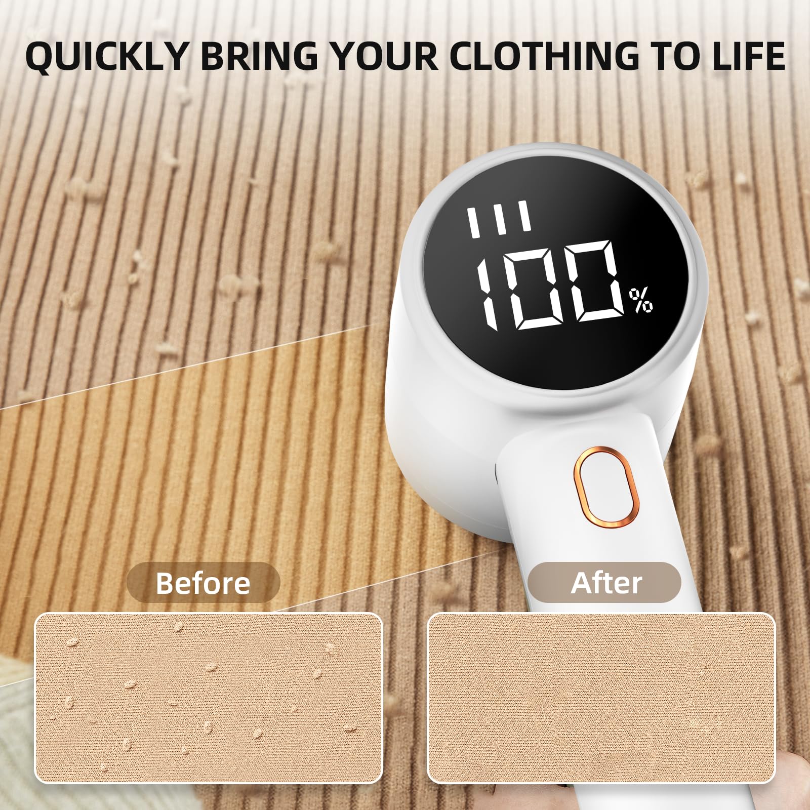 Fabric Shaver, Lint Remover Rechargeable, Electric Portable Sweater Defuzzer with 3 Speeds, 6 Leaf Blades, Digital LED Display to Remove Pilling for Clothes, Furniture, Sweater, Couch, Blanket - Dealqueen