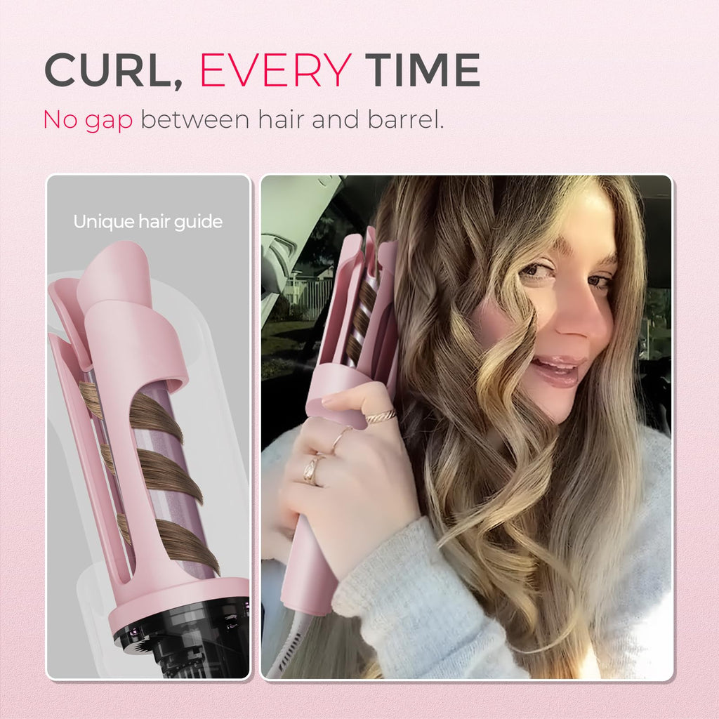 TYMO Automatic Rotating Curling Iron - TYMO CURLPRO Beach Waves Curling Wand, Portable Hair Curler, 500 Million Ionic, Dual Voltage & Lightweight for Travel, Ceramic Coating, 1 Inch, Metallic Gray - Dealqueen