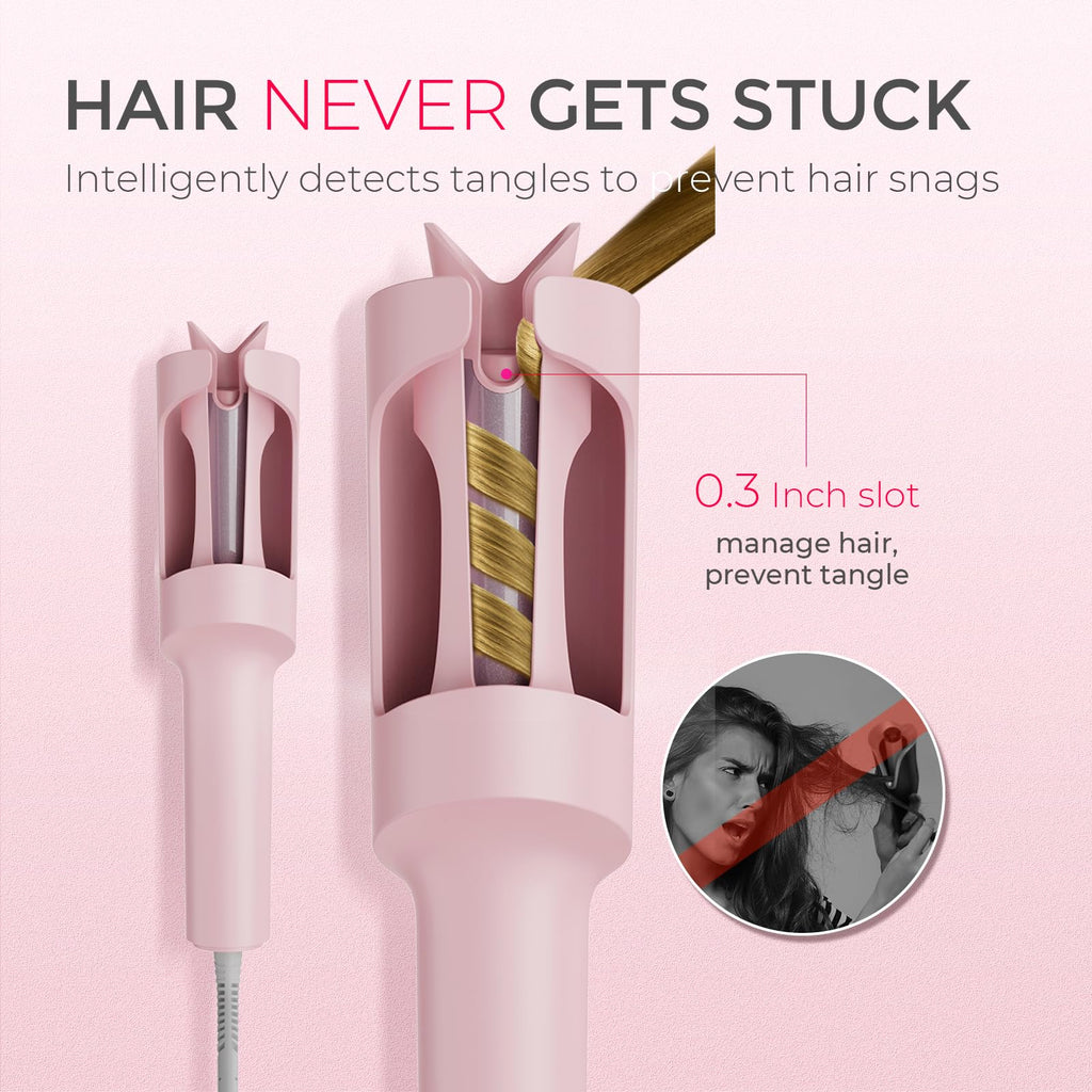 TYMO Automatic Rotating Curling Iron - TYMO CURLPRO Beach Waves Curling Wand, Portable Hair Curler, 500 Million Ionic, Dual Voltage & Lightweight for Travel, Ceramic Coating, 1 Inch, Metallic Gray - Dealqueen