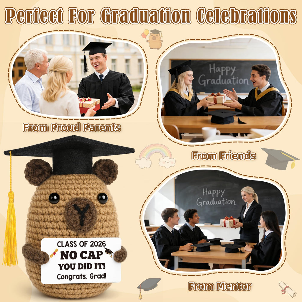 Graduation Gift for Him Her 2026 College Graduation Gifts for Women Men Boys Girls Graduates Gift for Kindergarten Preschool High School Masters Degree Grad Gift Handmade Crochet Graduation Capybara - Dealqueen