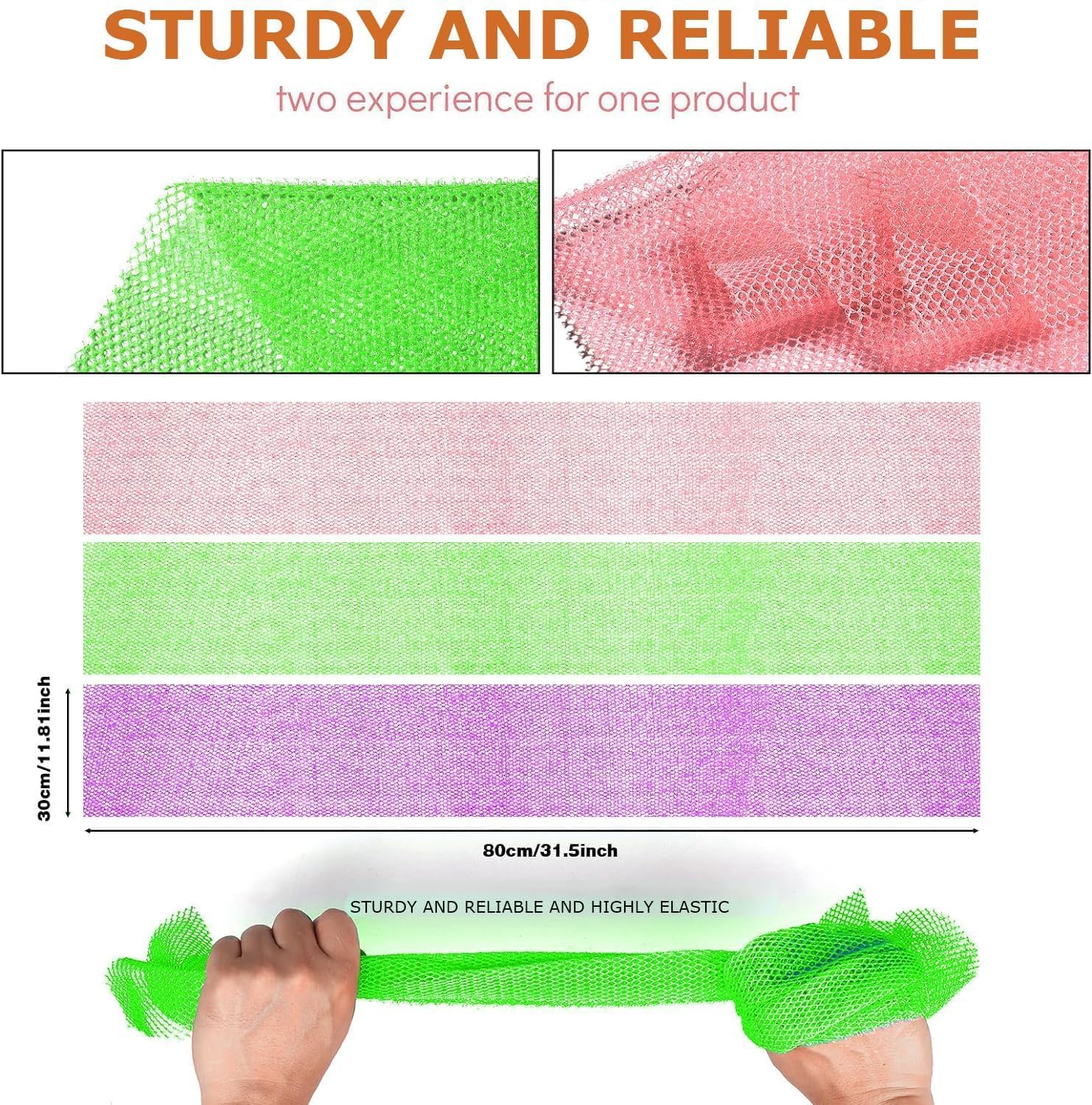 UJFQBH 3 Pieces African Bath Sponge African Net Long Net Bath Sponge Exfoliating Shower Body Scrubber Back Scrubber Skin Smoother,Great for Daily Use (Pink,Yellow,Purple) - Dealqueen