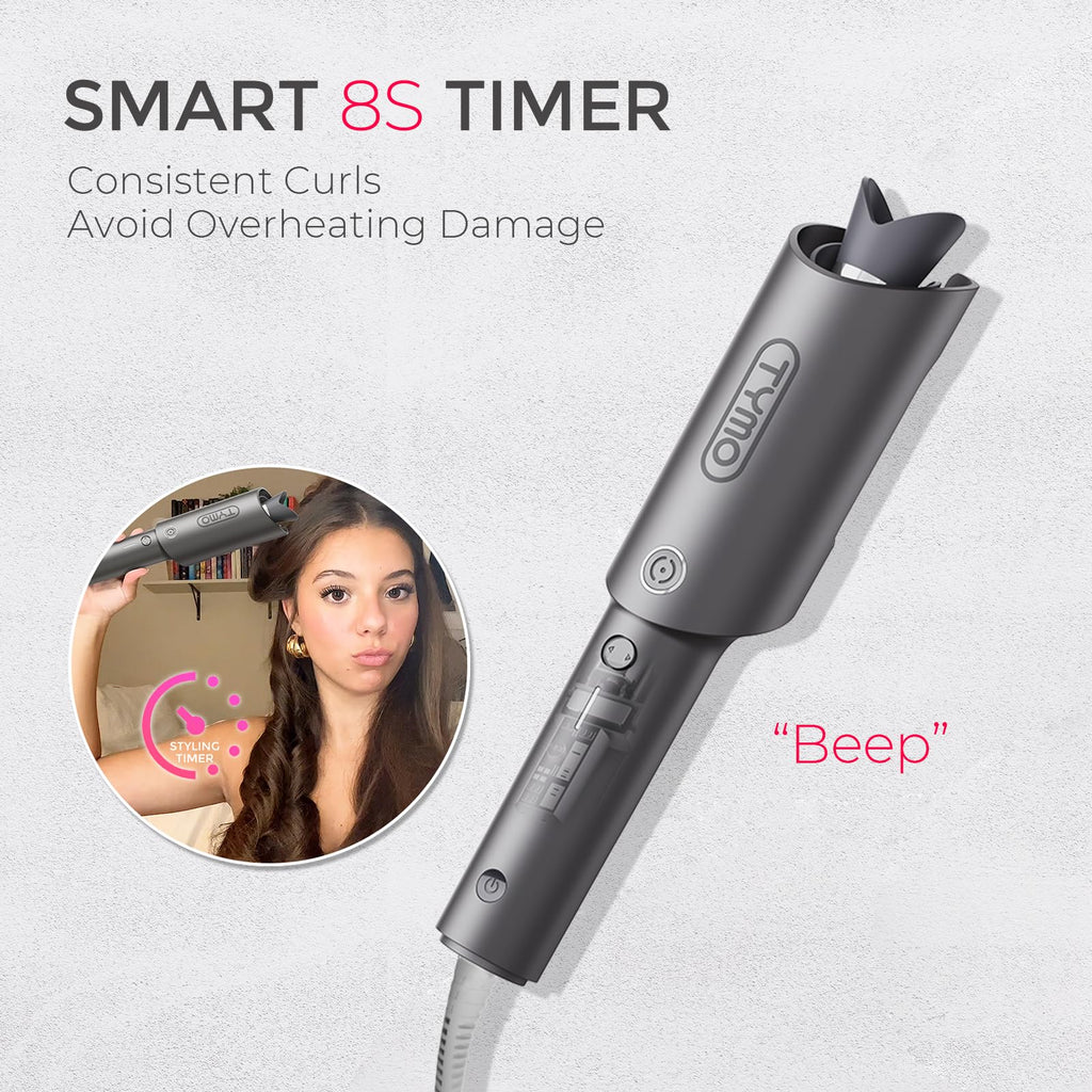 TYMO Automatic Rotating Curling Iron - TYMO CURLPRO Beach Waves Curling Wand, Portable Hair Curler, 500 Million Ionic, Dual Voltage & Lightweight for Travel, Ceramic Coating, 1 Inch, Metallic Gray - Dealqueen