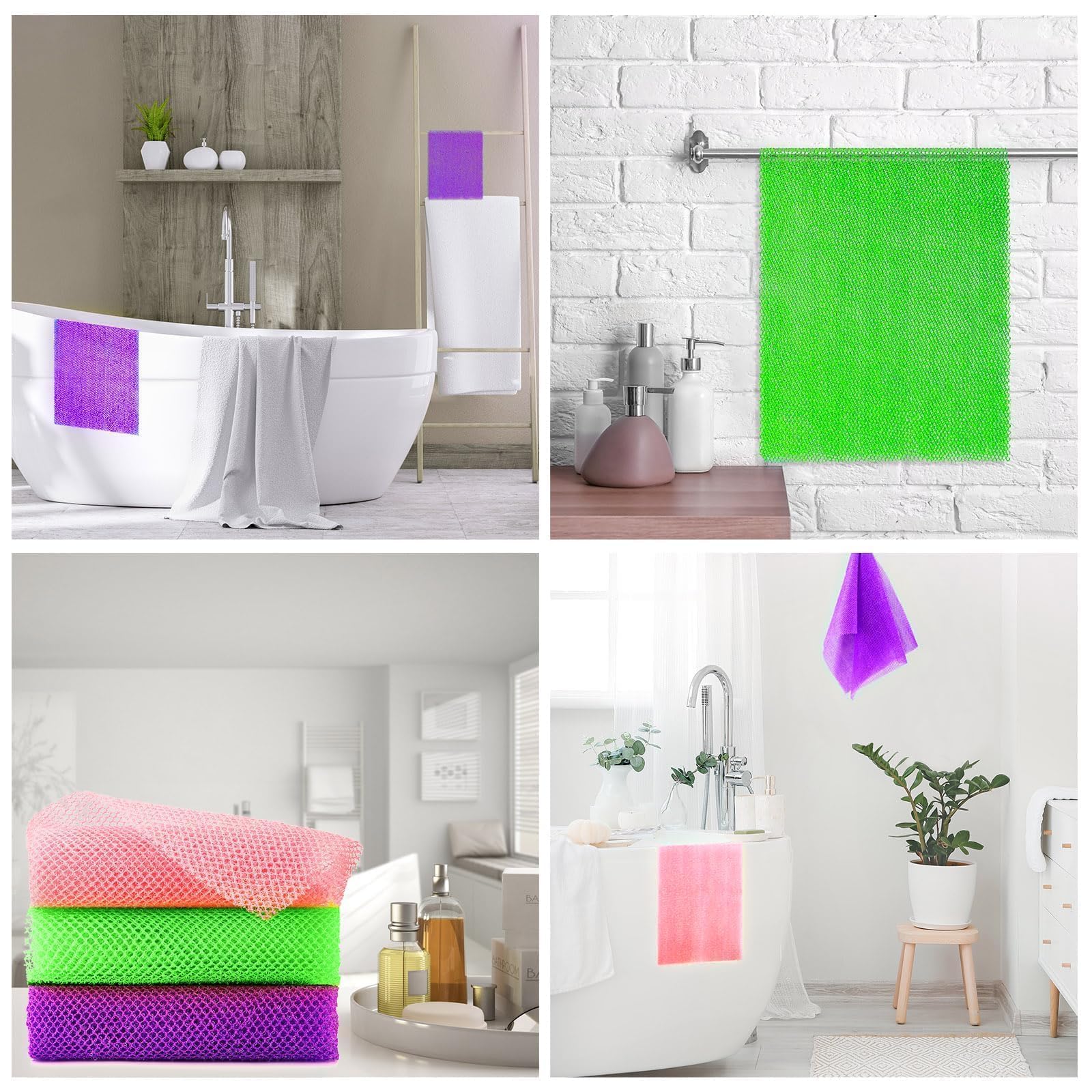 UJFQBH 3 Pieces African Bath Sponge African Net Long Net Bath Sponge Exfoliating Shower Body Scrubber Back Scrubber Skin Smoother,Great for Daily Use (Pink,Yellow,Purple) - Dealqueen