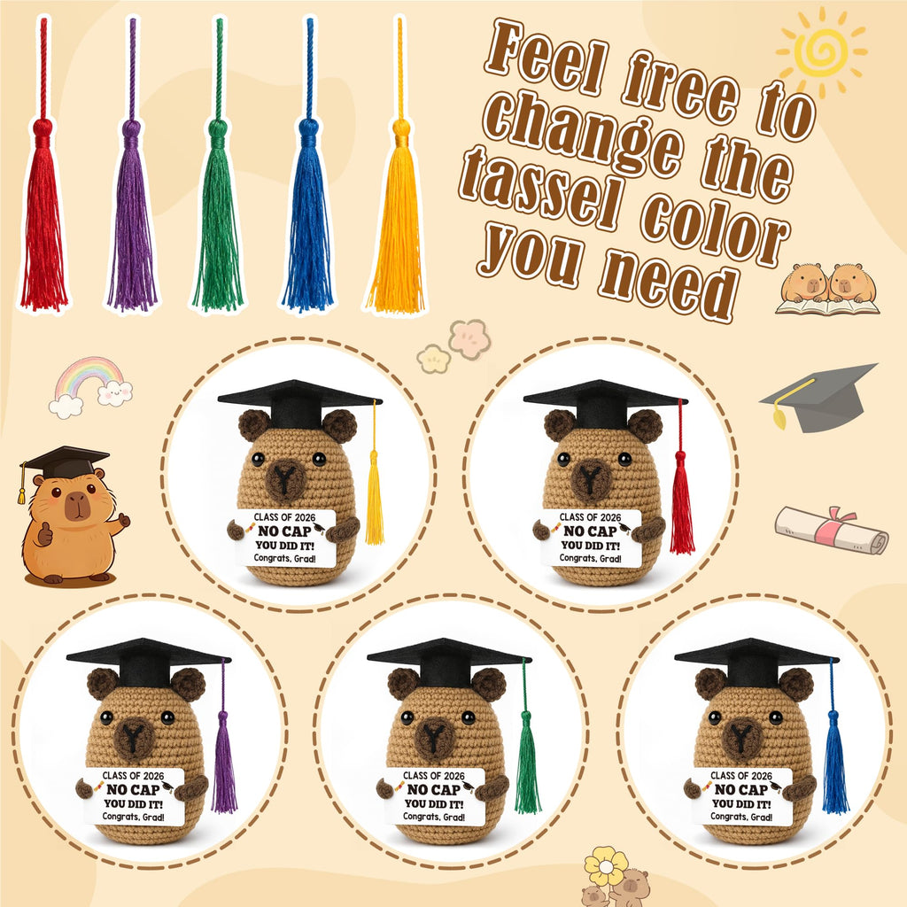 Graduation Gift for Him Her 2026 College Graduation Gifts for Women Men Boys Girls Graduates Gift for Kindergarten Preschool High School Masters Degree Grad Gift Handmade Crochet Graduation Capybara - Dealqueen