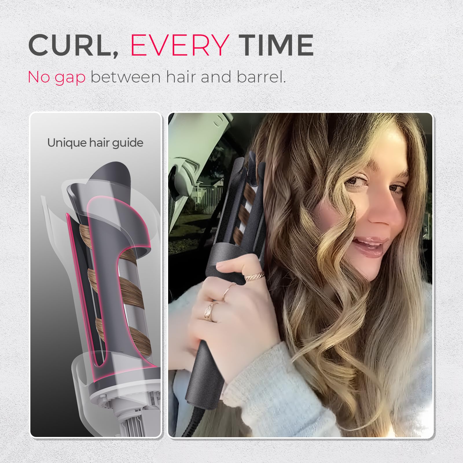 TYMO Automatic Rotating Curling Iron - TYMO CURLPRO Beach Waves Curling Wand, Portable Hair Curler, 500 Million Ionic, Dual Voltage & Lightweight for Travel, Ceramic Coating, 1 Inch, Metallic Gray - Dealqueen