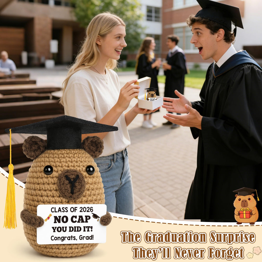 Graduation Gift for Him Her 2026 College Graduation Gifts for Women Men Boys Girls Graduates Gift for Kindergarten Preschool High School Masters Degree Grad Gift Handmade Crochet Graduation Capybara - Dealqueen