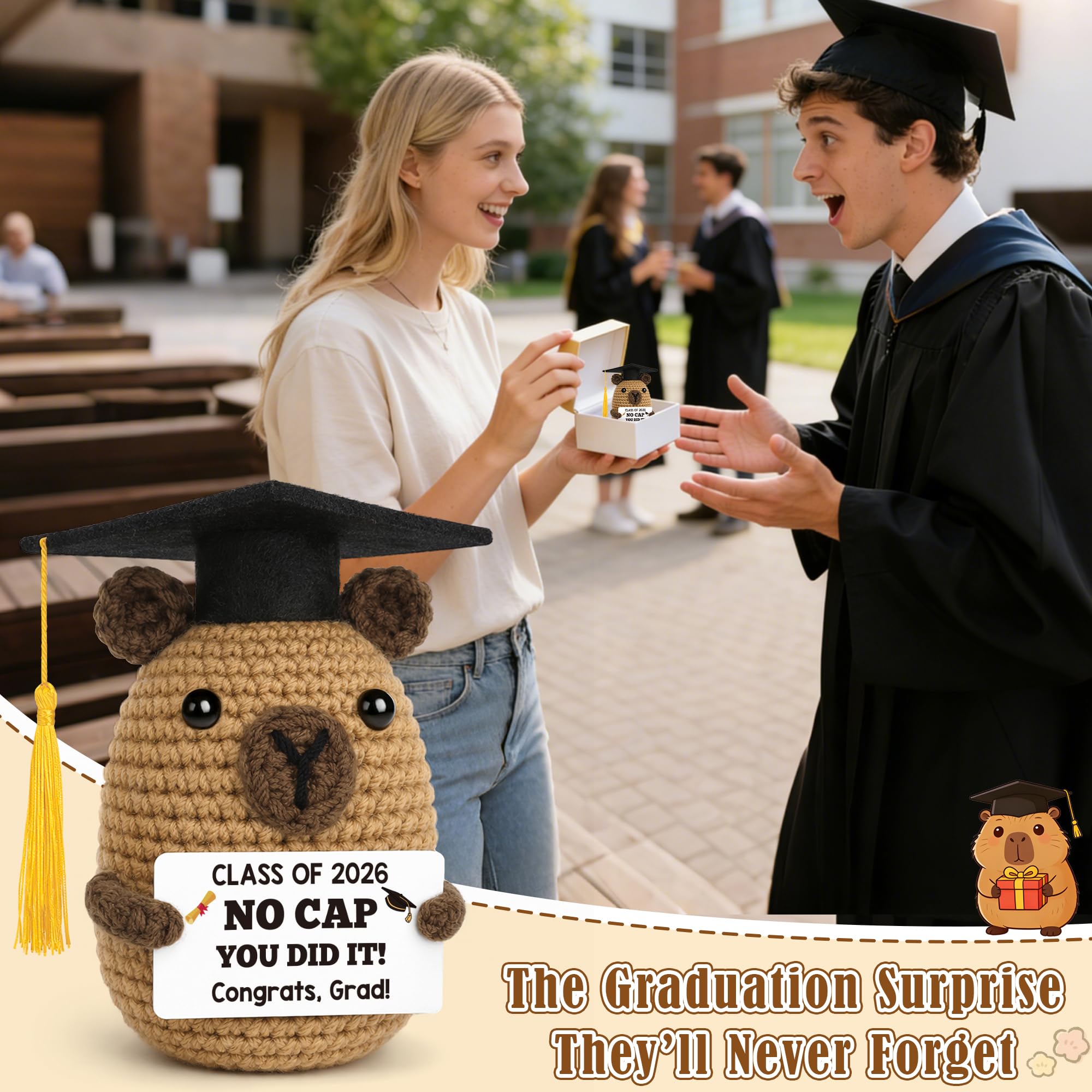Graduation Gift for Him Her 2026 College Graduation Gifts for Women Men Boys Girls Graduates Gift for Kindergarten Preschool High School Masters Degree Grad Gift Handmade Crochet Graduation Capybara - Dealqueen