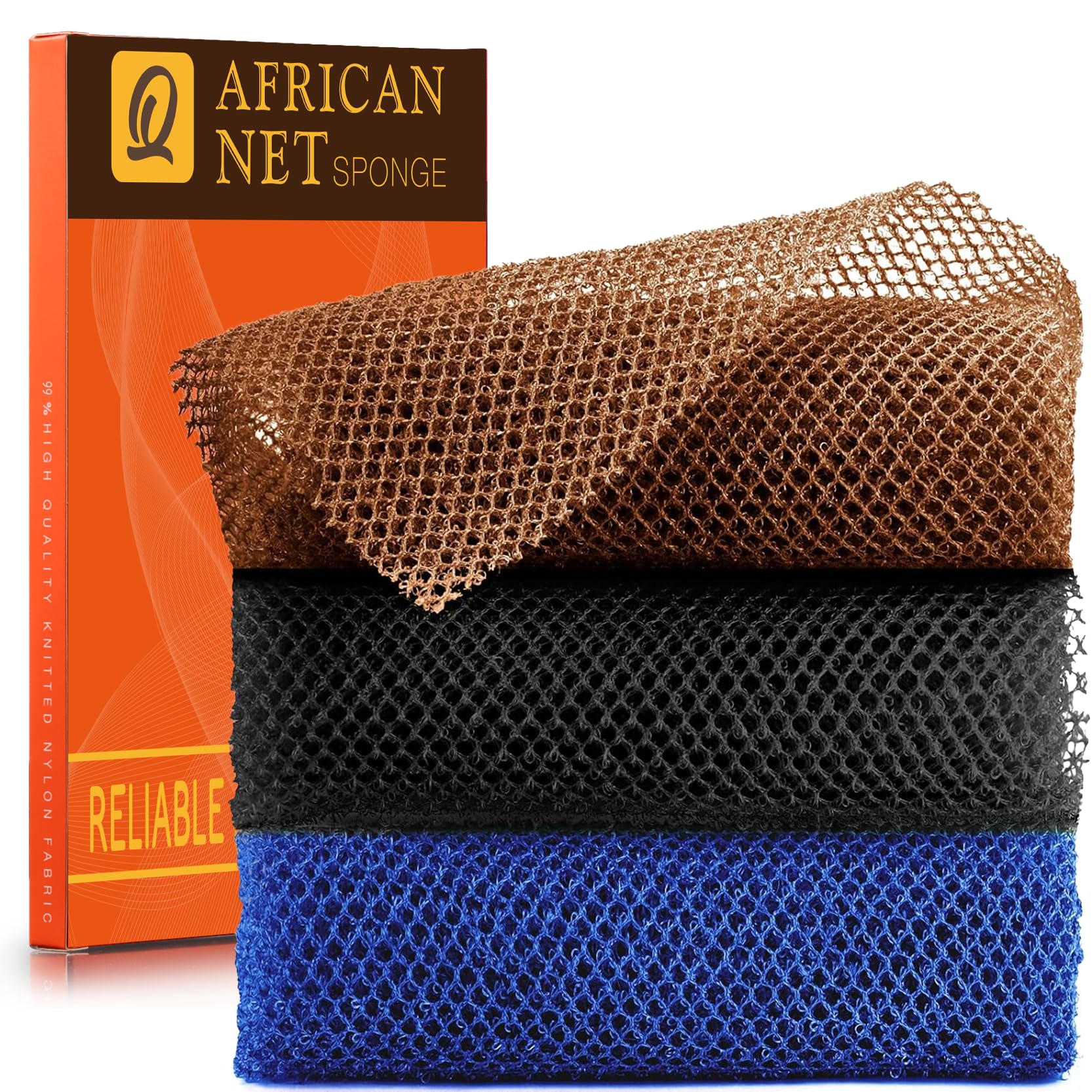 UJFQBH 3 Pieces African Bath Sponge African Net Long Net Bath Sponge Exfoliating Shower Body Scrubber Back Scrubber Skin Smoother,Great for Daily Use (Pink,Yellow,Purple) - Dealqueen