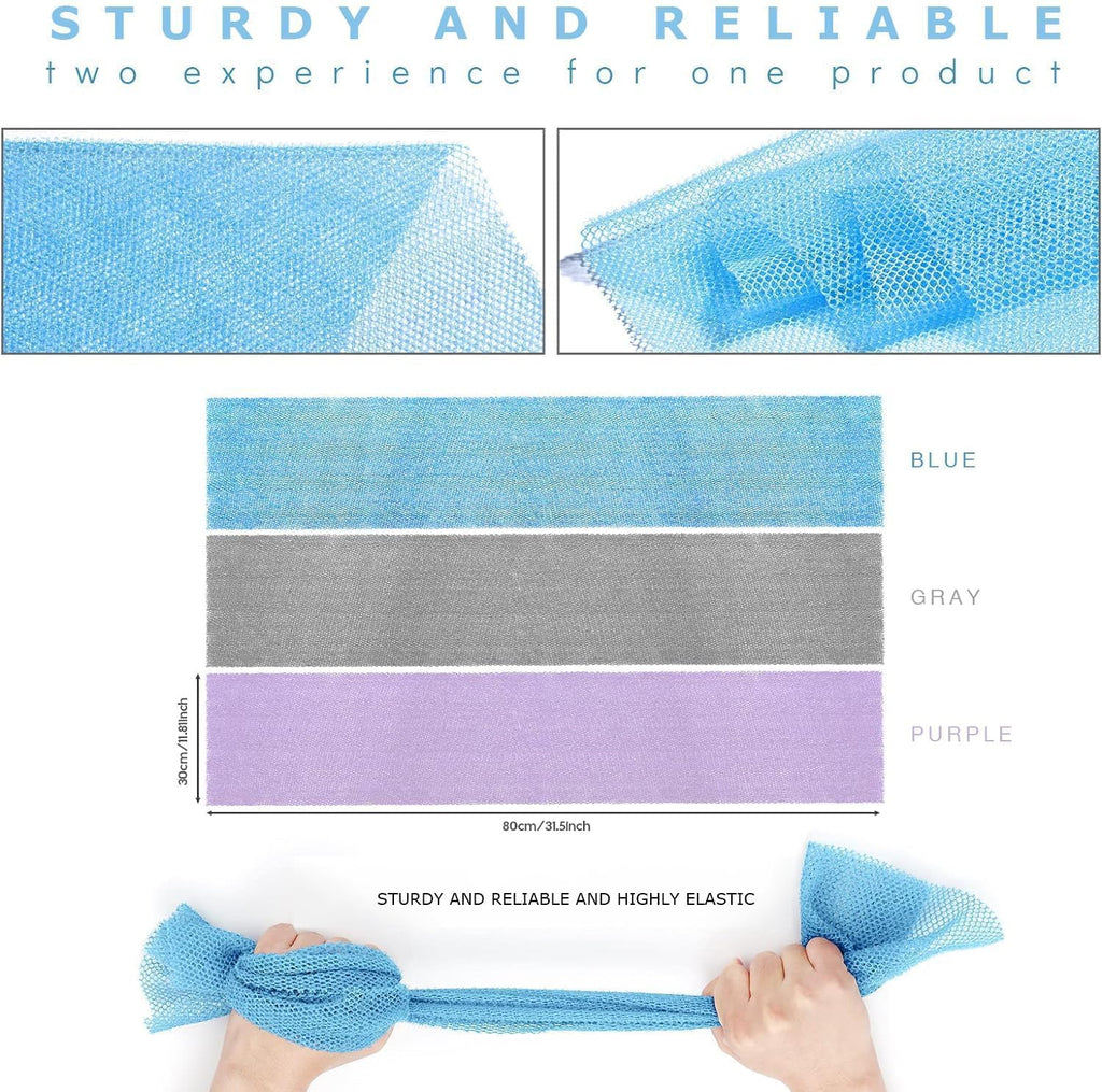 UJFQBH 3 Pieces African Bath Sponge African Net Long Net Bath Sponge Exfoliating Shower Body Scrubber Back Scrubber Skin Smoother,Great for Daily Use (Pink,Yellow,Purple) - Dealqueen