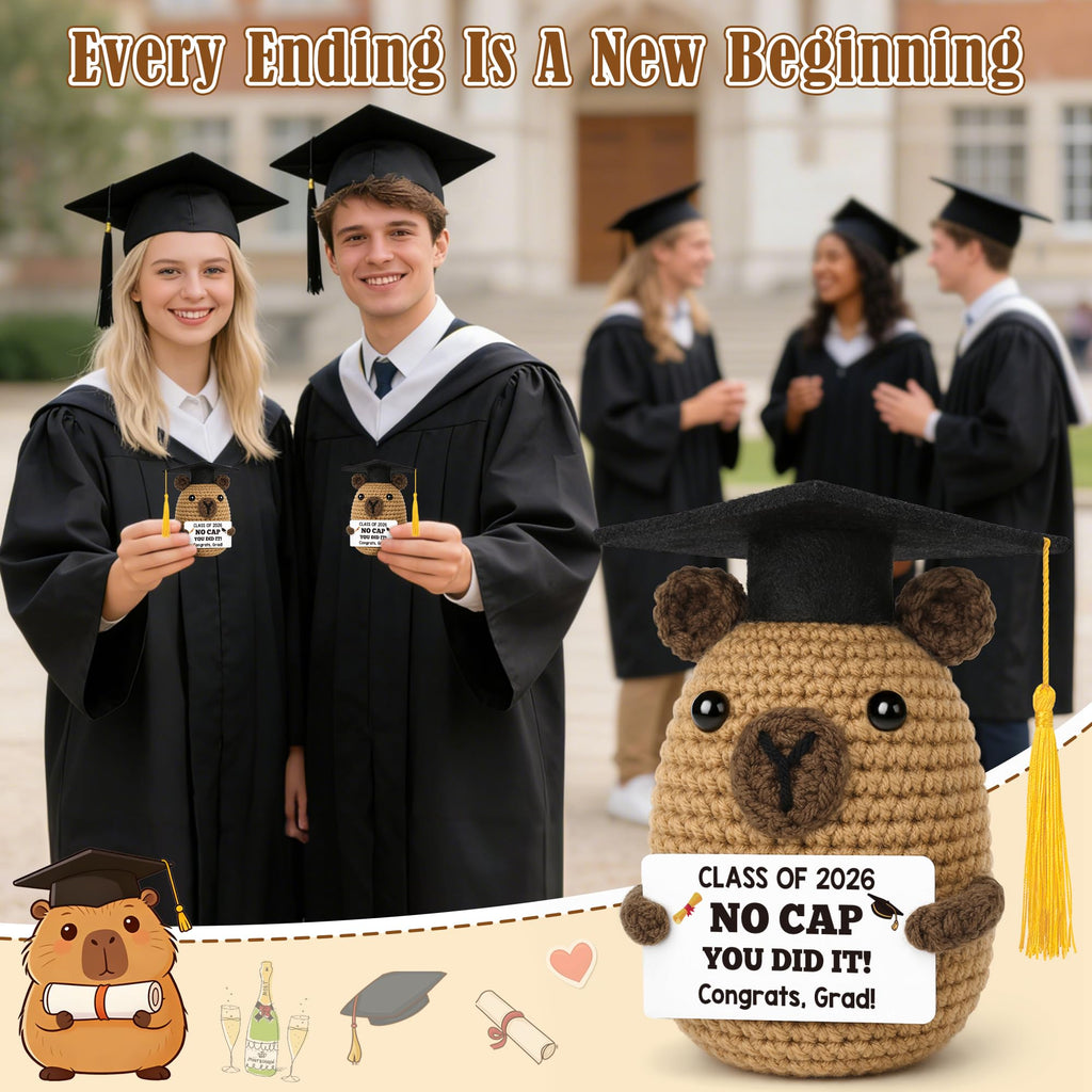 Graduation Gift for Him Her 2026 College Graduation Gifts for Women Men Boys Girls Graduates Gift for Kindergarten Preschool High School Masters Degree Grad Gift Handmade Crochet Graduation Capybara