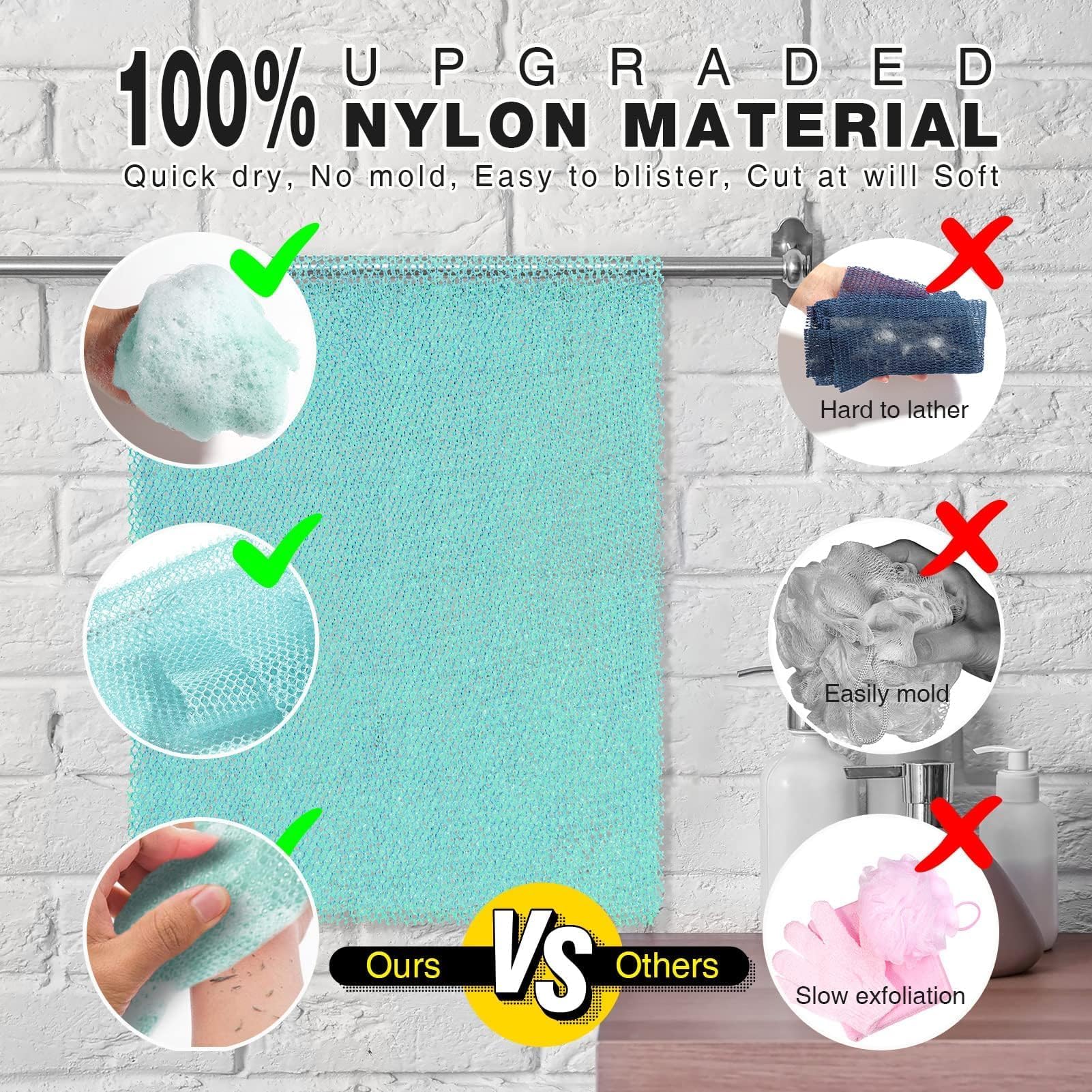 UJFQBH 3 Pieces African Bath Sponge African Net Long Net Bath Sponge Exfoliating Shower Body Scrubber Back Scrubber Skin Smoother,Great for Daily Use (Pink,Yellow,Purple) - Dealqueen
