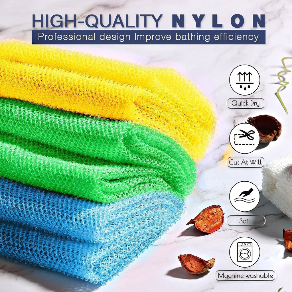 UJFQBH 3 Pieces African Bath Sponge African Net Long Net Bath Sponge Exfoliating Shower Body Scrubber Back Scrubber Skin Smoother,Great for Daily Use (Pink,Yellow,Purple) - Dealqueen