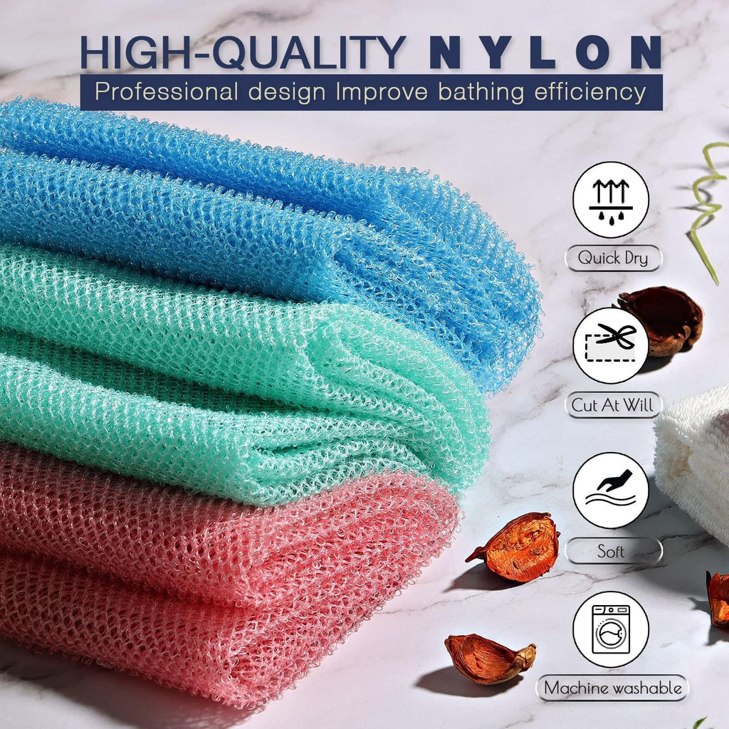 UJFQBH 3 Pieces African Bath Sponge African Net Long Net Bath Sponge Exfoliating Shower Body Scrubber Back Scrubber Skin Smoother,Great for Daily Use (Pink,Yellow,Purple) - Dealqueen