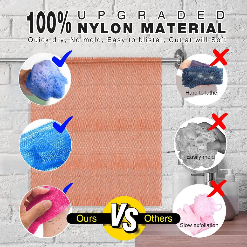 UJFQBH 3 Pieces African Bath Sponge African Net Long Net Bath Sponge Exfoliating Shower Body Scrubber Back Scrubber Skin Smoother,Great for Daily Use (Pink,Yellow,Purple) - Dealqueen