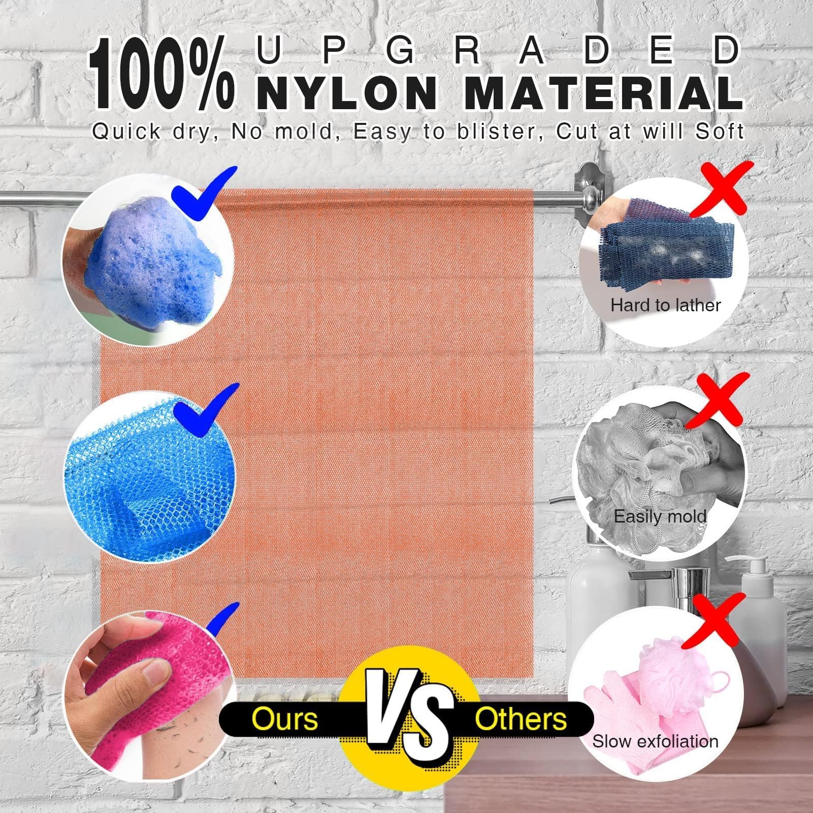 UJFQBH 3 Pieces African Bath Sponge African Net Long Net Bath Sponge Exfoliating Shower Body Scrubber Back Scrubber Skin Smoother,Great for Daily Use (Pink,Yellow,Purple) - Dealqueen