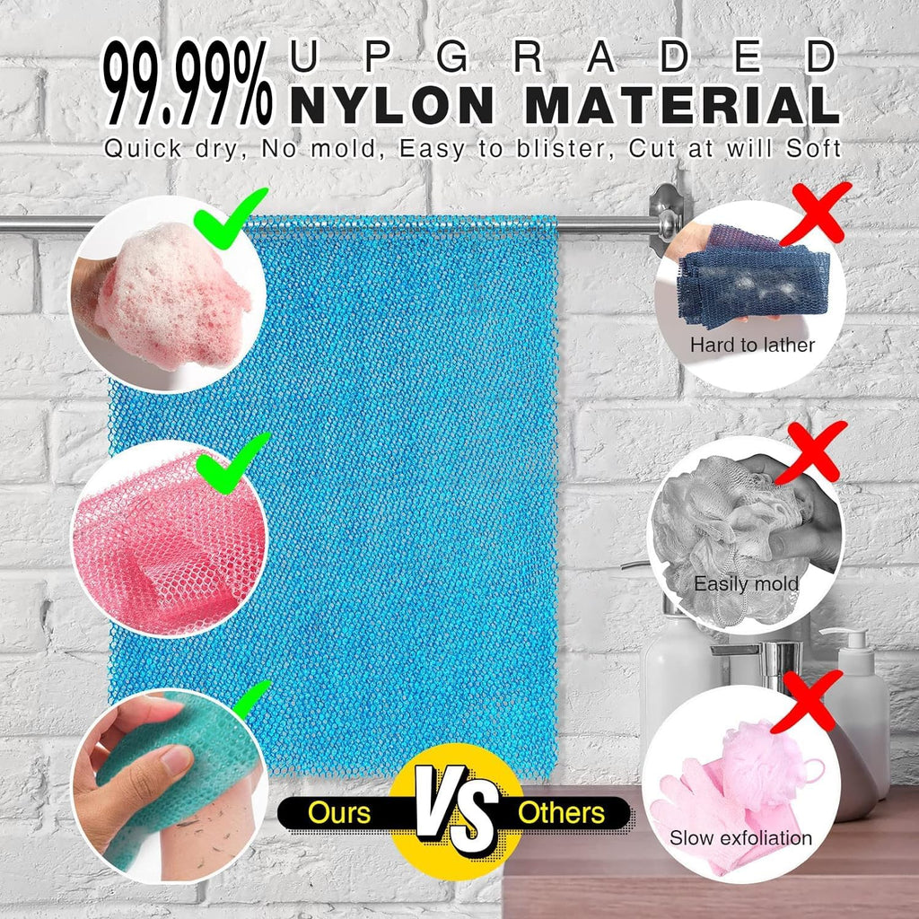 UJFQBH 3 Pieces African Bath Sponge African Net Long Net Bath Sponge Exfoliating Shower Body Scrubber Back Scrubber Skin Smoother,Great for Daily Use (Pink,Yellow,Purple) - Dealqueen