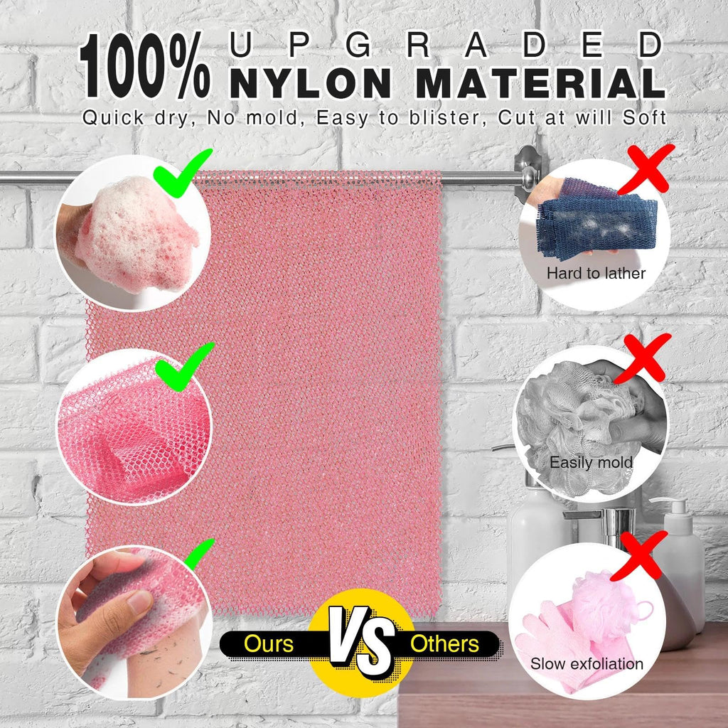 UJFQBH 3 Pieces African Bath Sponge African Net Long Net Bath Sponge Exfoliating Shower Body Scrubber Back Scrubber Skin Smoother,Great for Daily Use (Pink,Yellow,Purple) - Dealqueen