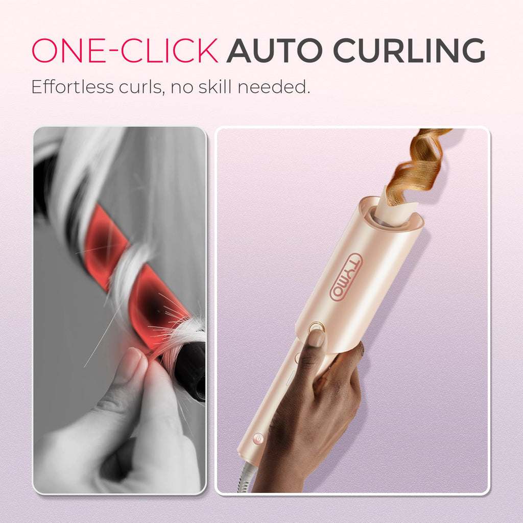 TYMO Automatic Rotating Curling Iron - TYMO CURLPRO Beach Waves Curling Wand, Portable Hair Curler, 500 Million Ionic, Dual Voltage & Lightweight for Travel, Ceramic Coating, 1 Inch, Metallic Gray - Dealqueen