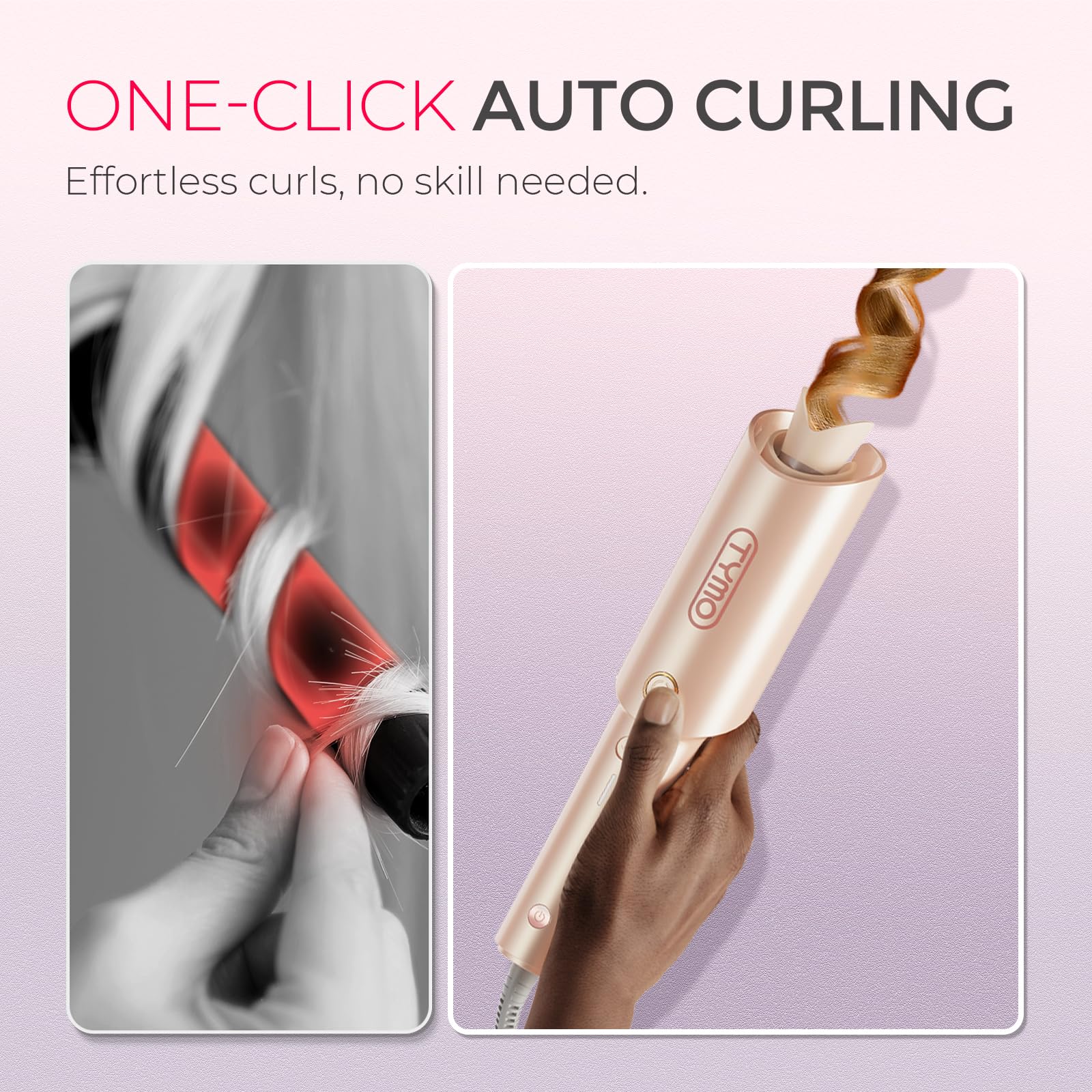TYMO Automatic Rotating Curling Iron - TYMO CURLPRO Beach Waves Curling Wand, Portable Hair Curler, 500 Million Ionic, Dual Voltage & Lightweight for Travel, Ceramic Coating, 1 Inch, Metallic Gray - Dealqueen
