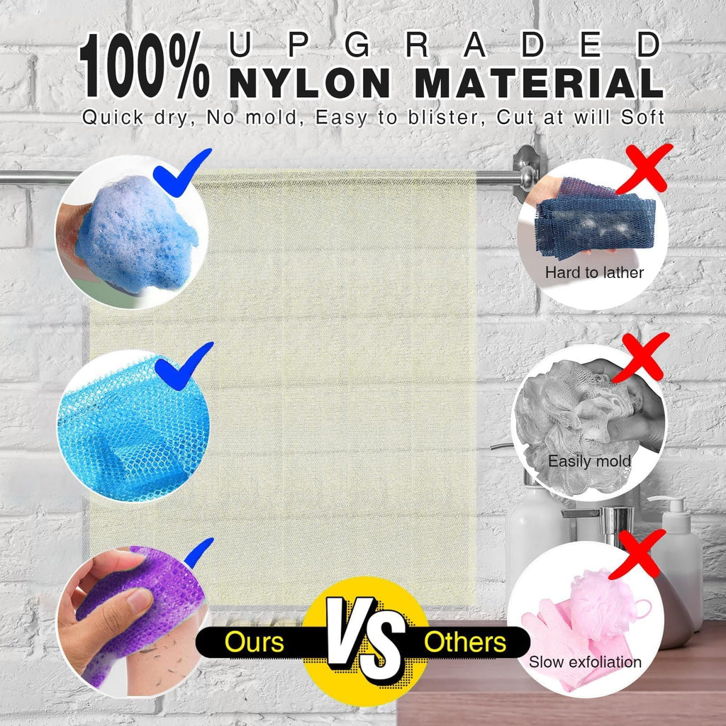 UJFQBH 3 Pieces African Bath Sponge African Net Long Net Bath Sponge Exfoliating Shower Body Scrubber Back Scrubber Skin Smoother,Great for Daily Use (Pink,Yellow,Purple) - Dealqueen