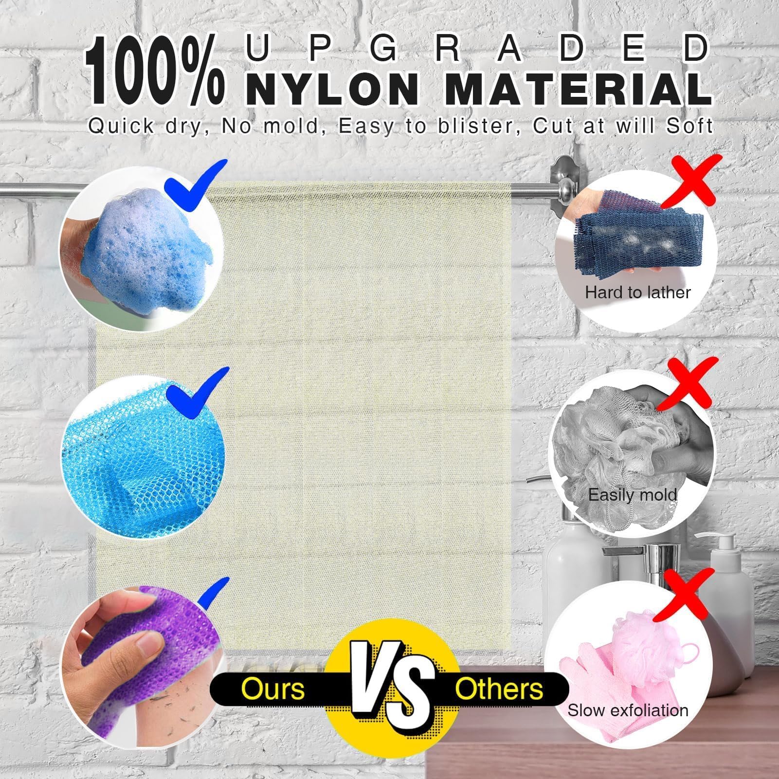 UJFQBH 3 Pieces African Bath Sponge African Net Long Net Bath Sponge Exfoliating Shower Body Scrubber Back Scrubber Skin Smoother,Great for Daily Use (Pink,Yellow,Purple) - Dealqueen
