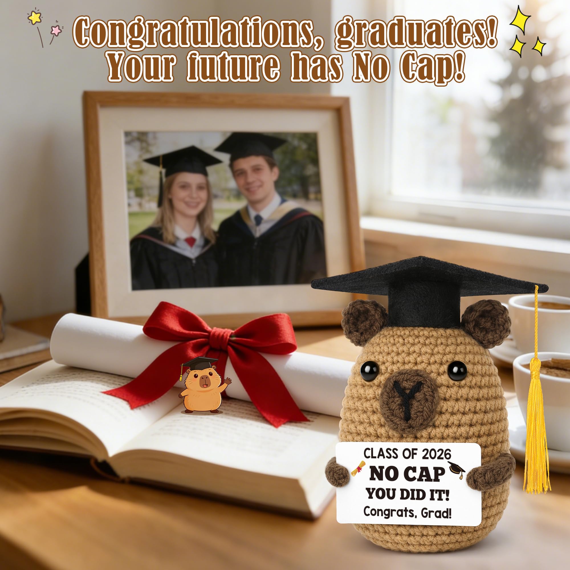 Graduation Gift for Him Her 2026 College Graduation Gifts for Women Men Boys Girls Graduates Gift for Kindergarten Preschool High School Masters Degree Grad Gift Handmade Crochet Graduation Capybara - Dealqueen