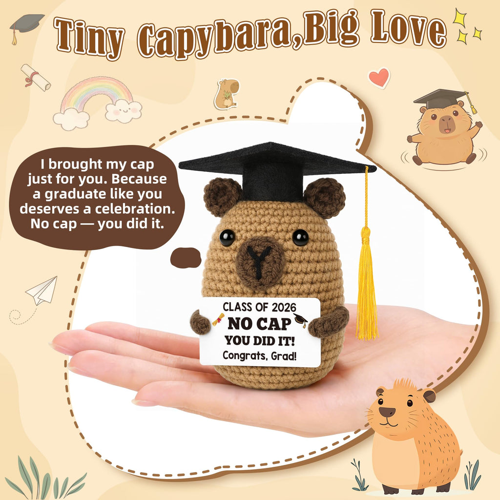 Graduation Gift for Him Her 2026 College Graduation Gifts for Women Men Boys Girls Graduates Gift for Kindergarten Preschool High School Masters Degree Grad Gift Handmade Crochet Graduation Capybara - Dealqueen